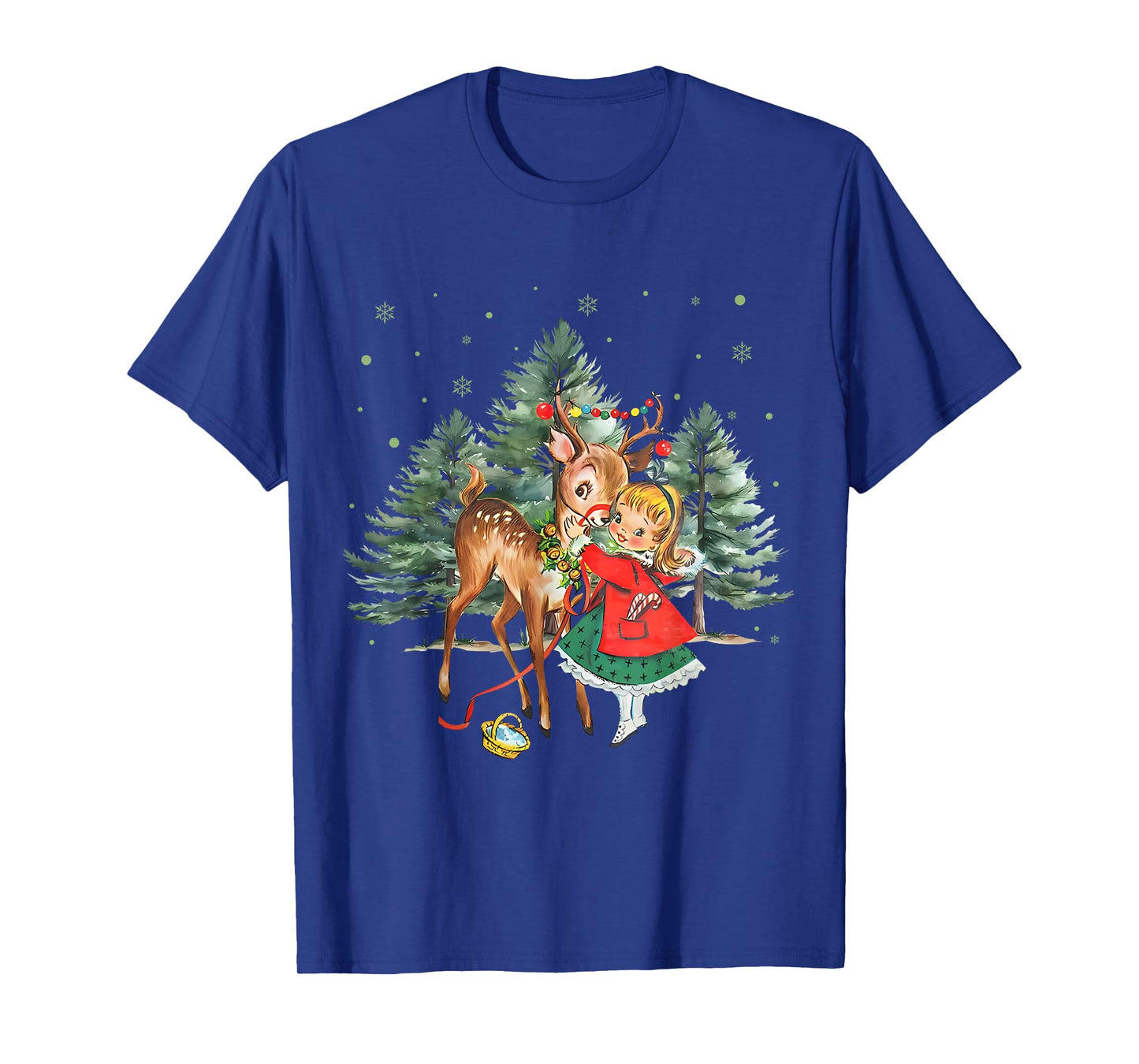 Vintage Girl and Reindeer Retro 1950's Christmas T-Shirt