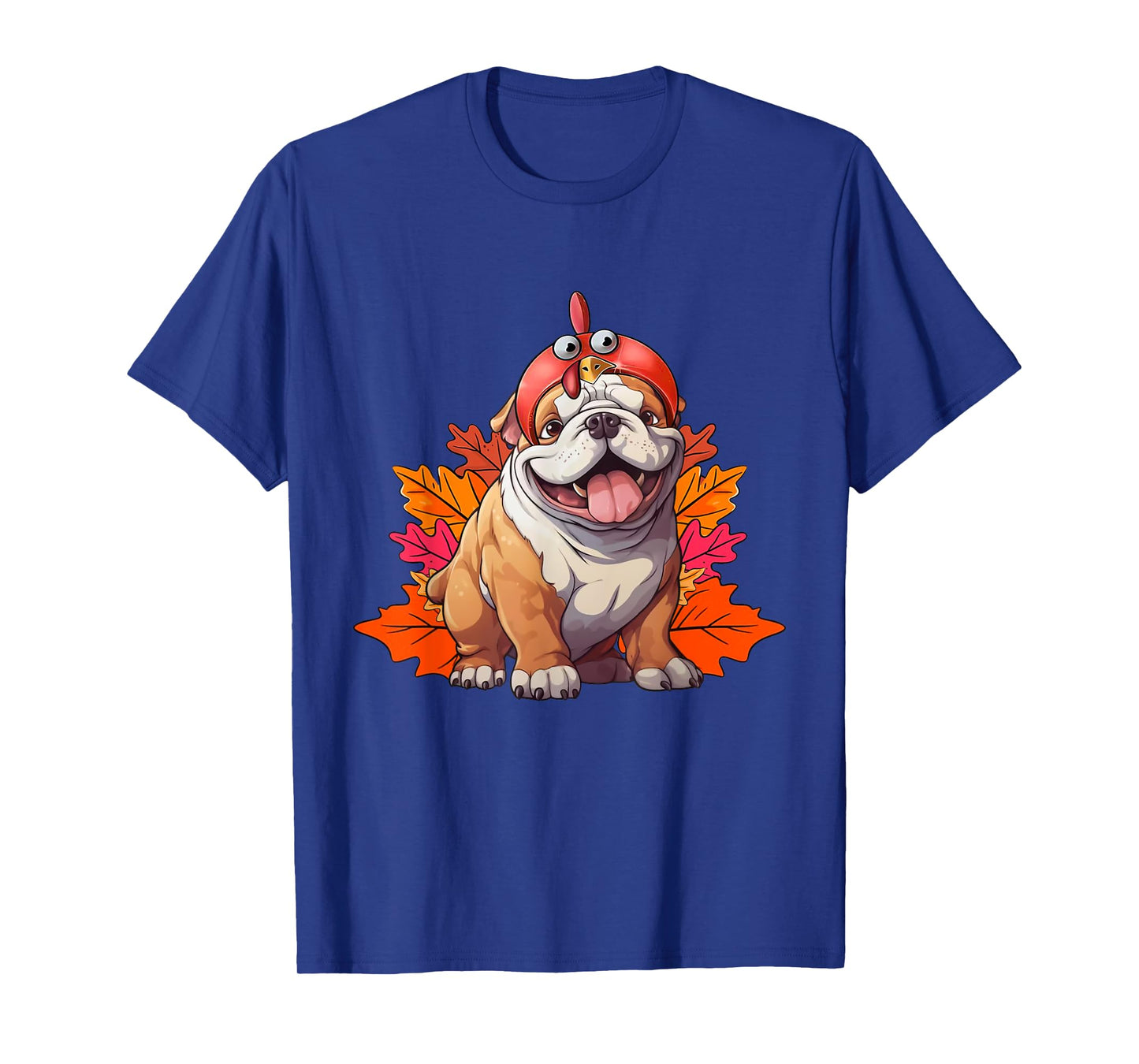 Turkey English Bulldog Fall Autumn Leaf Funny Thanksgiving T-Shirt