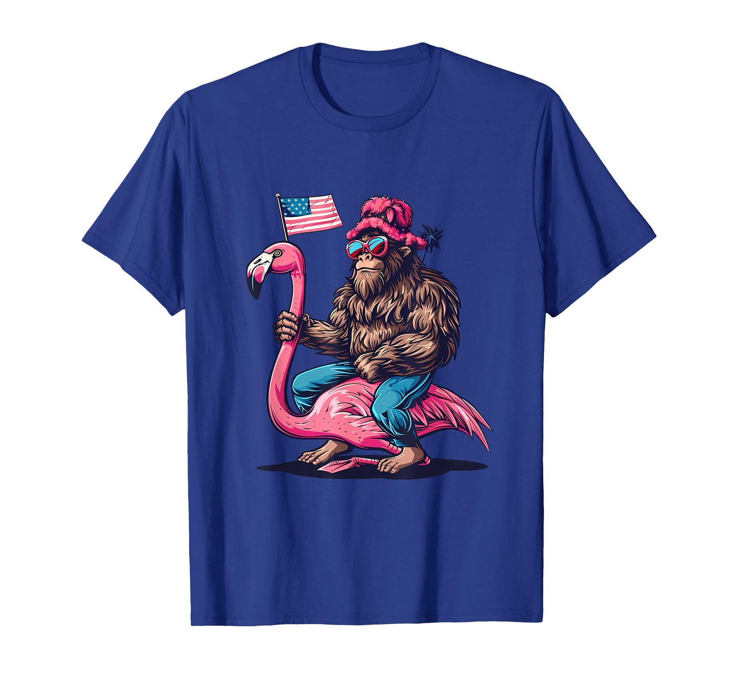 4th Of July Funny Bigfoot Flamingo American Flag USA T-Shirt