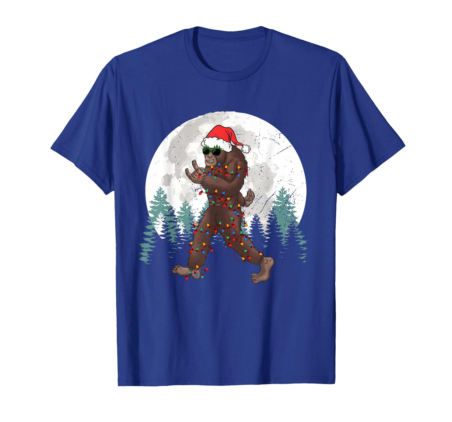 Sasquatch Christmas Tree Bigfoot Lights Xmas Rock Mens Boys T-Shirt