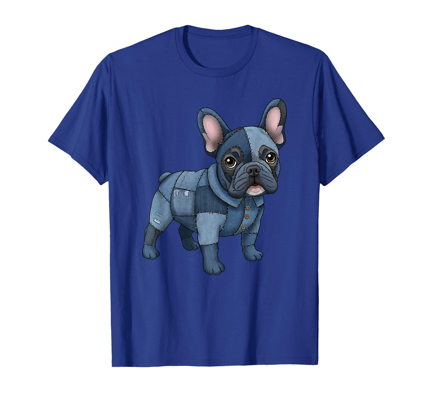 French Bulldog Pattern Patchwork Art Denim Frenchie Dog T-Shirt