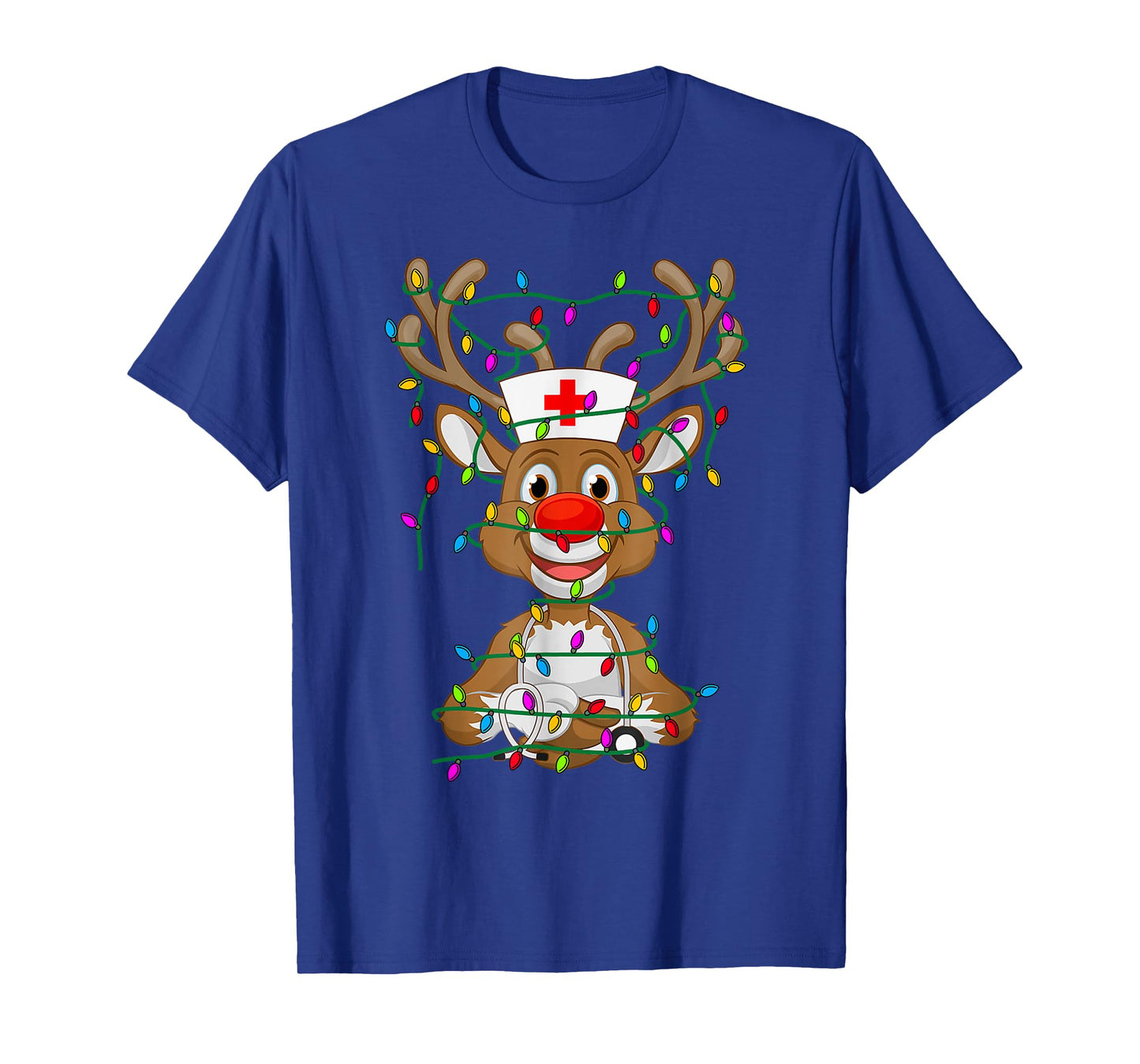 Christmas Light Reindeer Scrubs Rubber Gloves Nurses Gifts T-Shirt