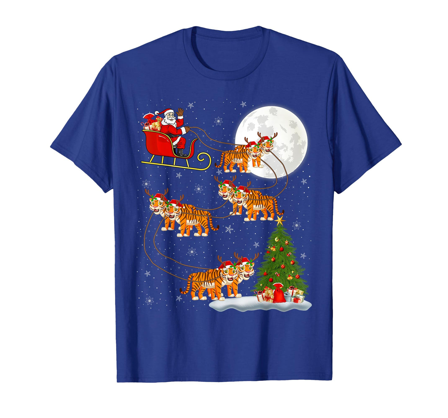 Xmas Tree Lights Funny Santa Riding Tiger Christmas T-Shirt