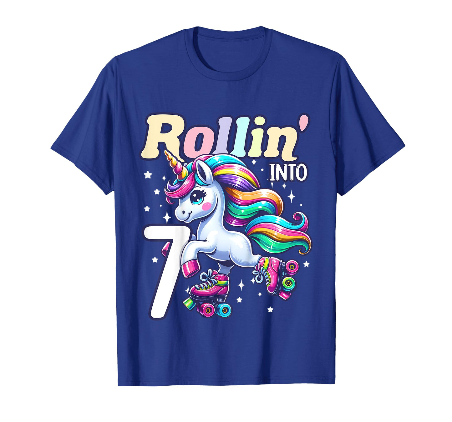 Kids Unicorn Roller Skate 7th Birthday 7 Year Old Party Girls T-Shirt