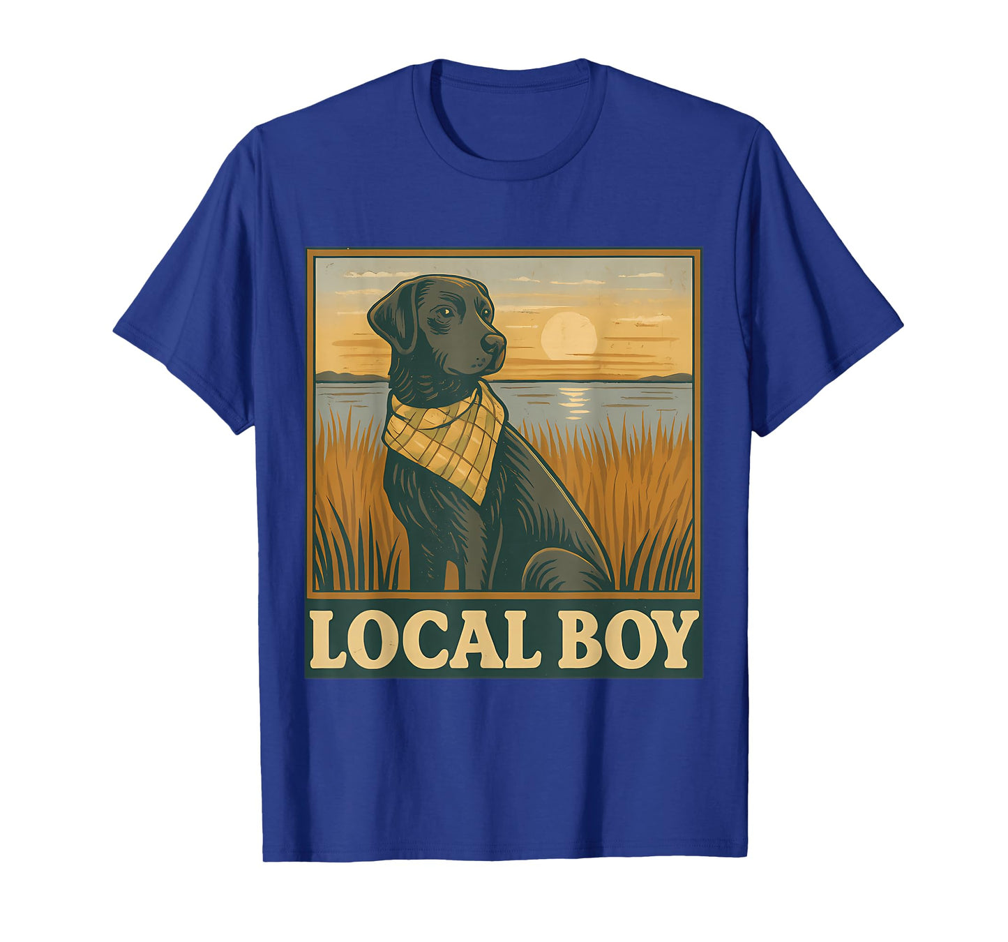 Local Boy Black Lab Hunting Dog Marsh Scene Sunset T-Shirt