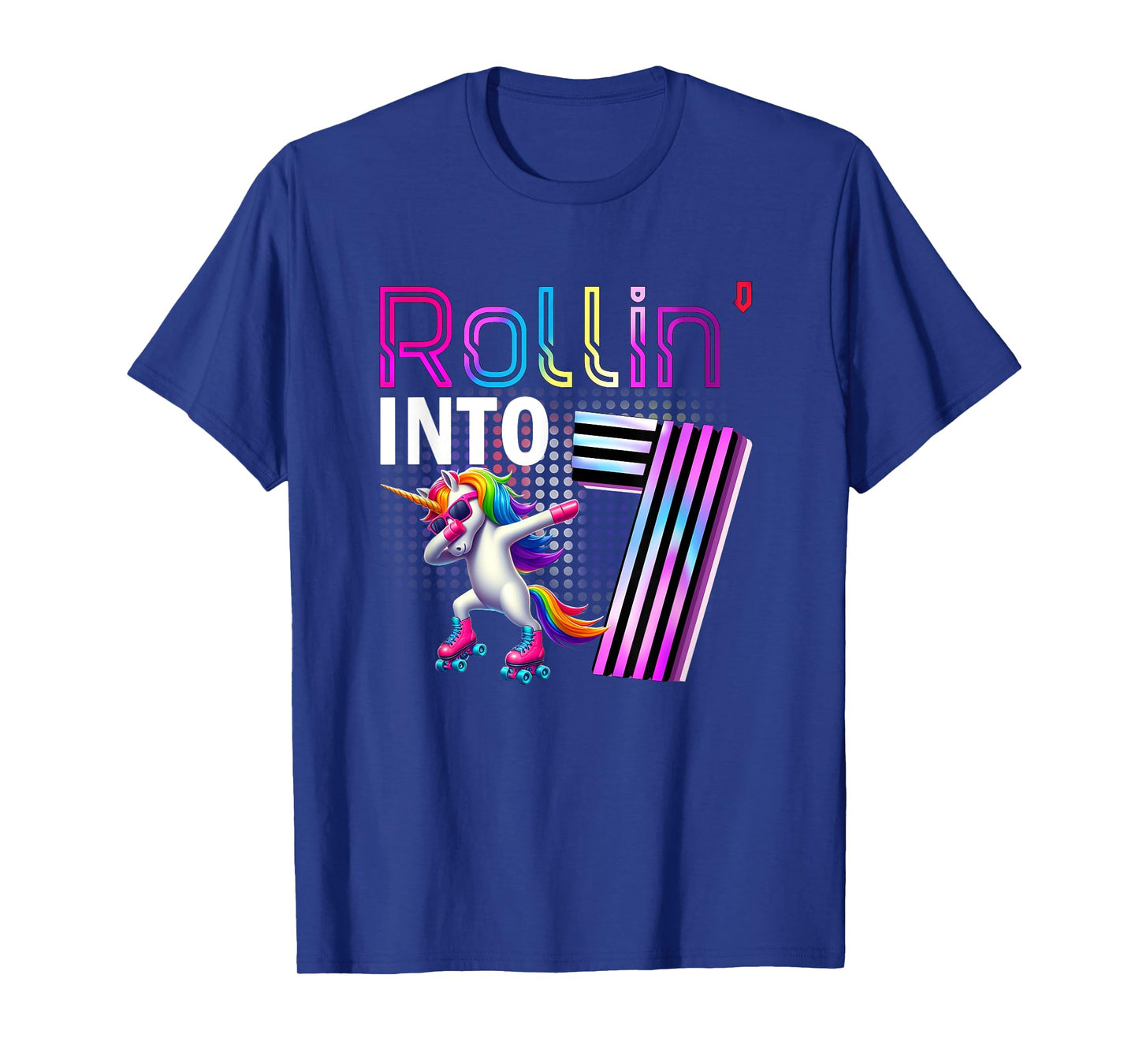 Rollin' into 7 Roller Skating Unicorn 7th Birthday Party T-Shirt