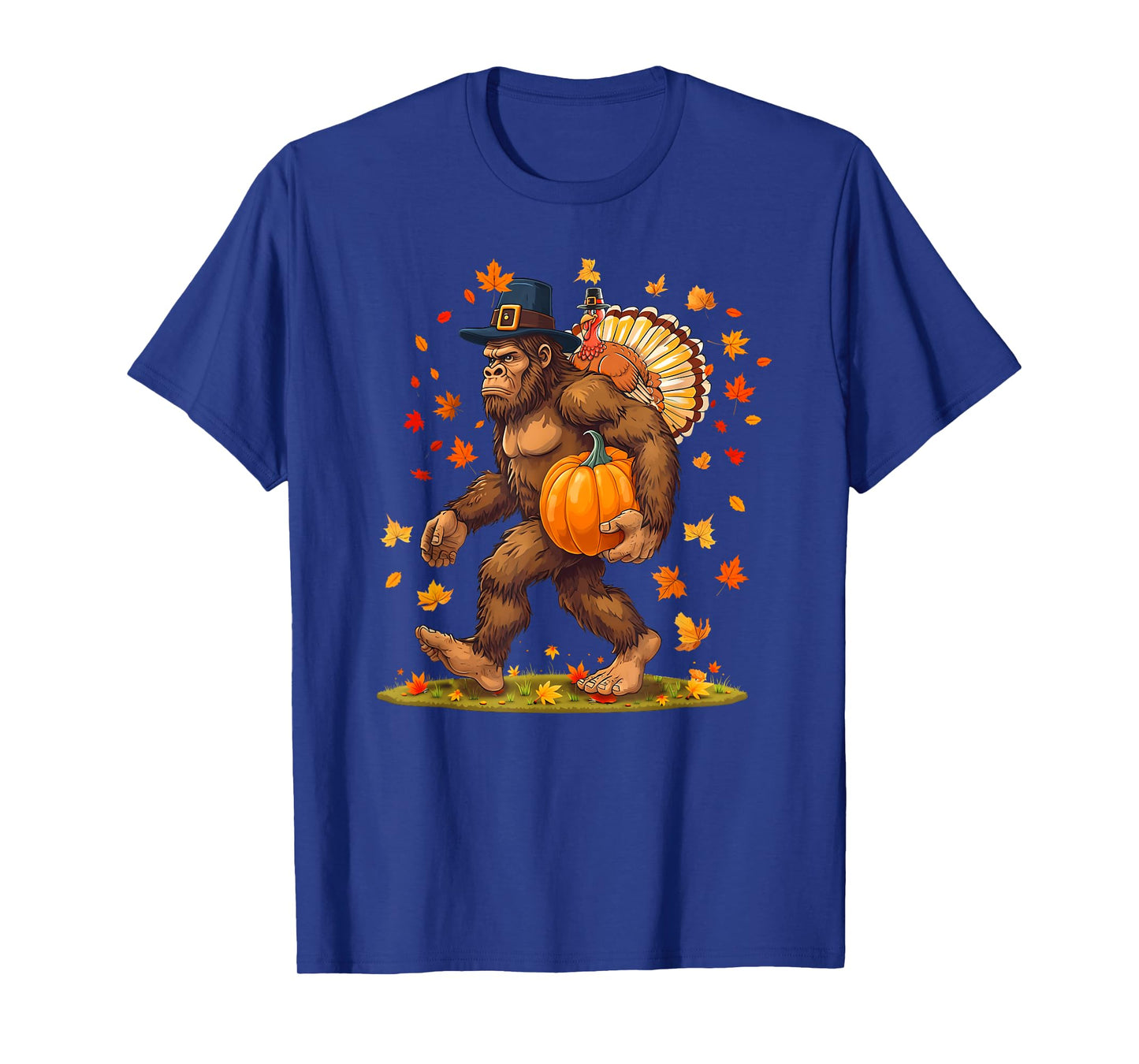 Bigfoot Pilgrim Turkey Pumpkin Thanksgiving Day Boys Men T-Shirt