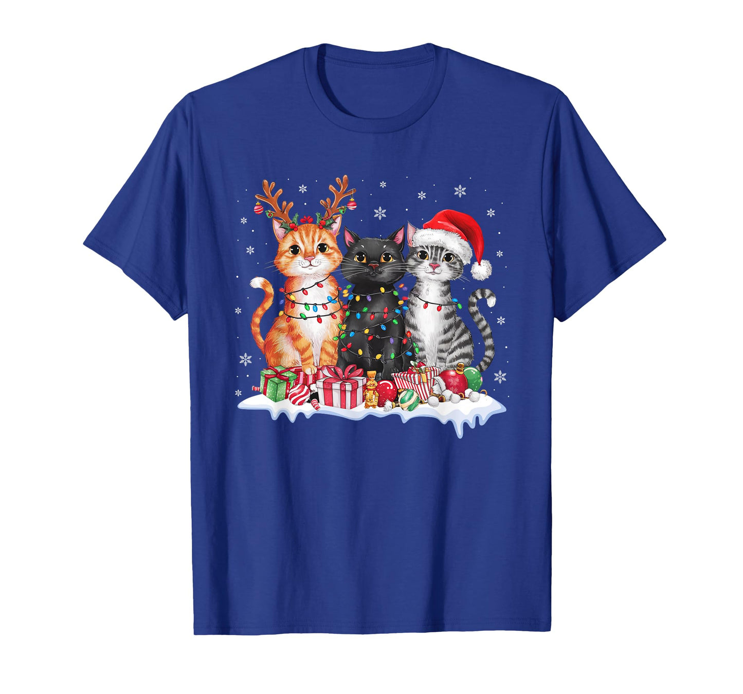 Santa Cat Christmas Light Reindeer Pajama Cat Lover T-Shirt for Men Women Kids