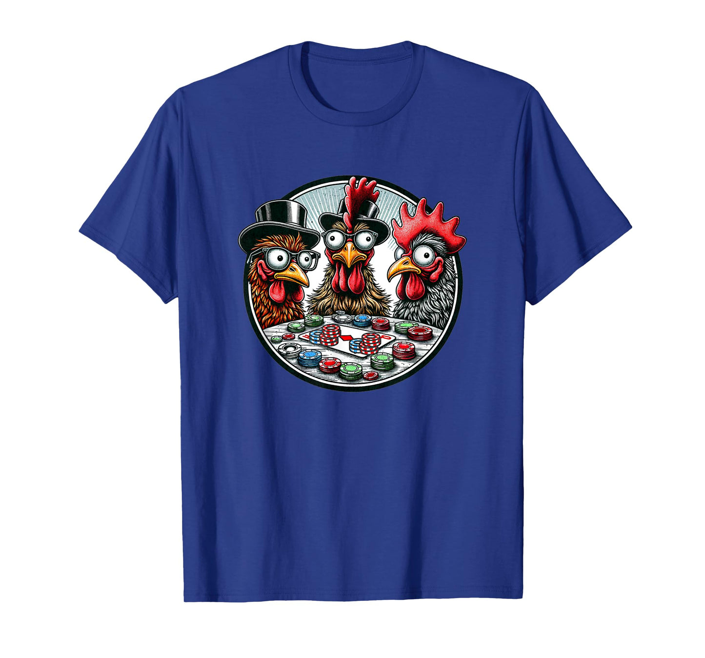 Funny Chickens Playing Poker Chips Nerdy Card Players Swag T-Shirt