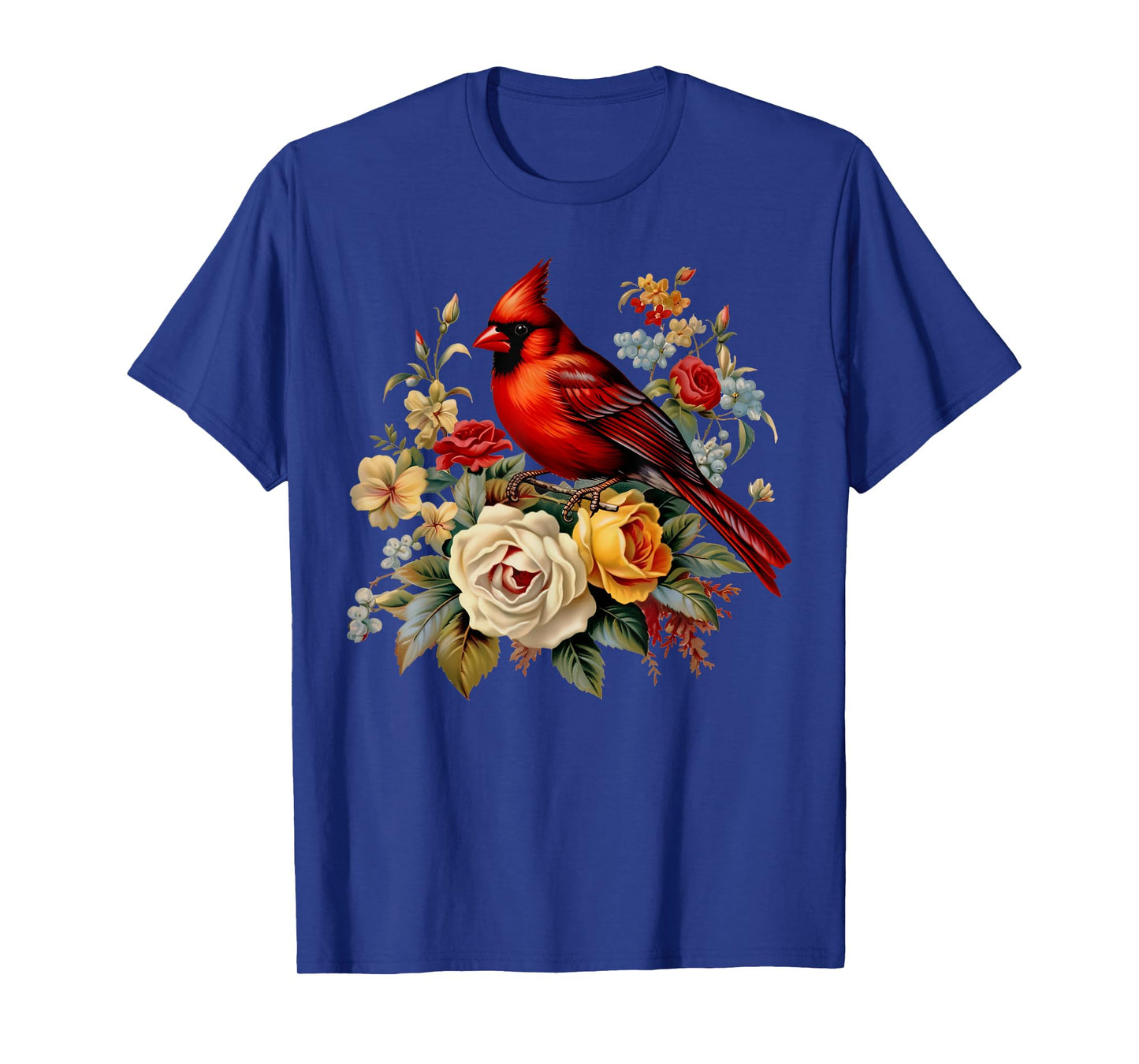 Red Cardinal Bird Roses Floral Nature Bird Watching T-Shirt
