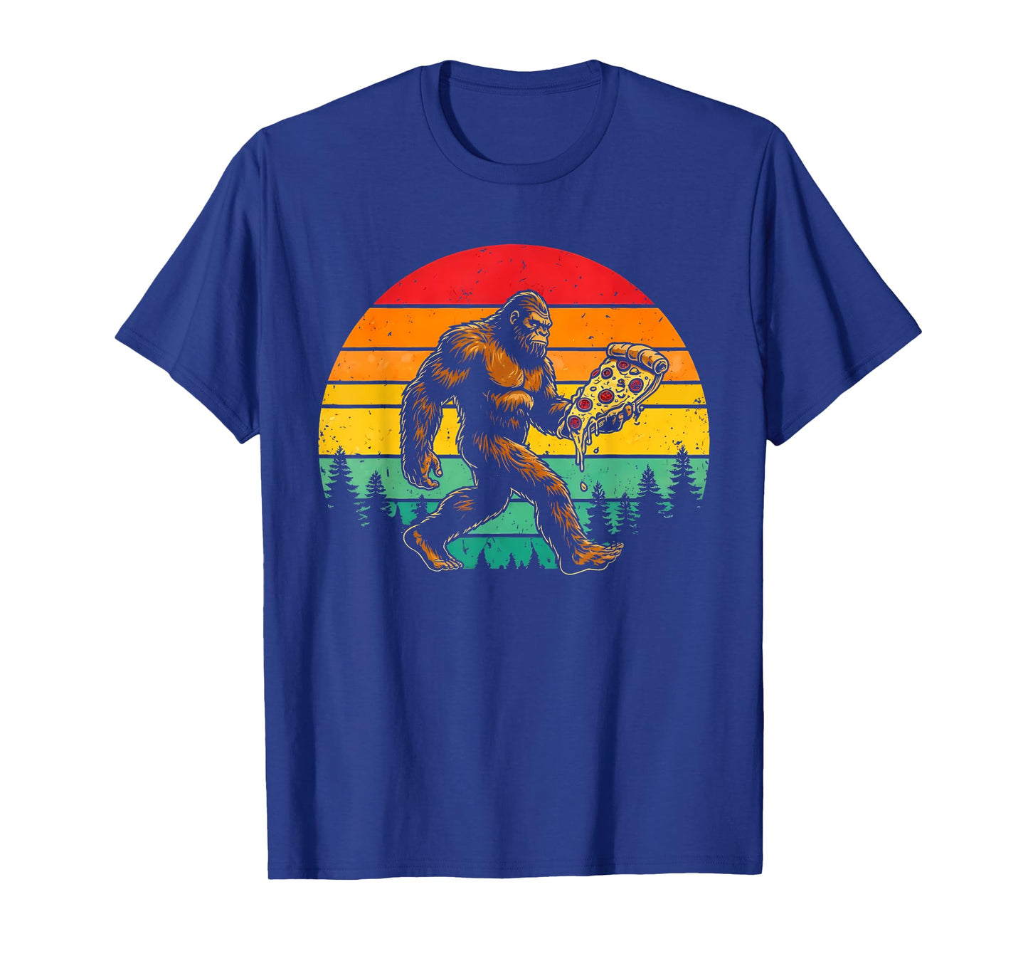Funny Sasquatch Pizza Lover Retro Sun T-Shirt