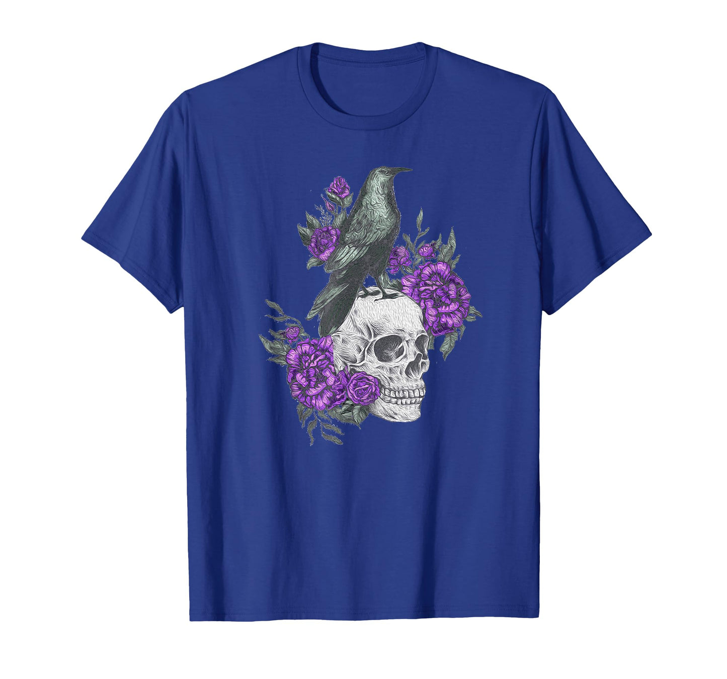 Vintage Sugar Skull and Crow Purple Rose Day of the Dead T-Shirt