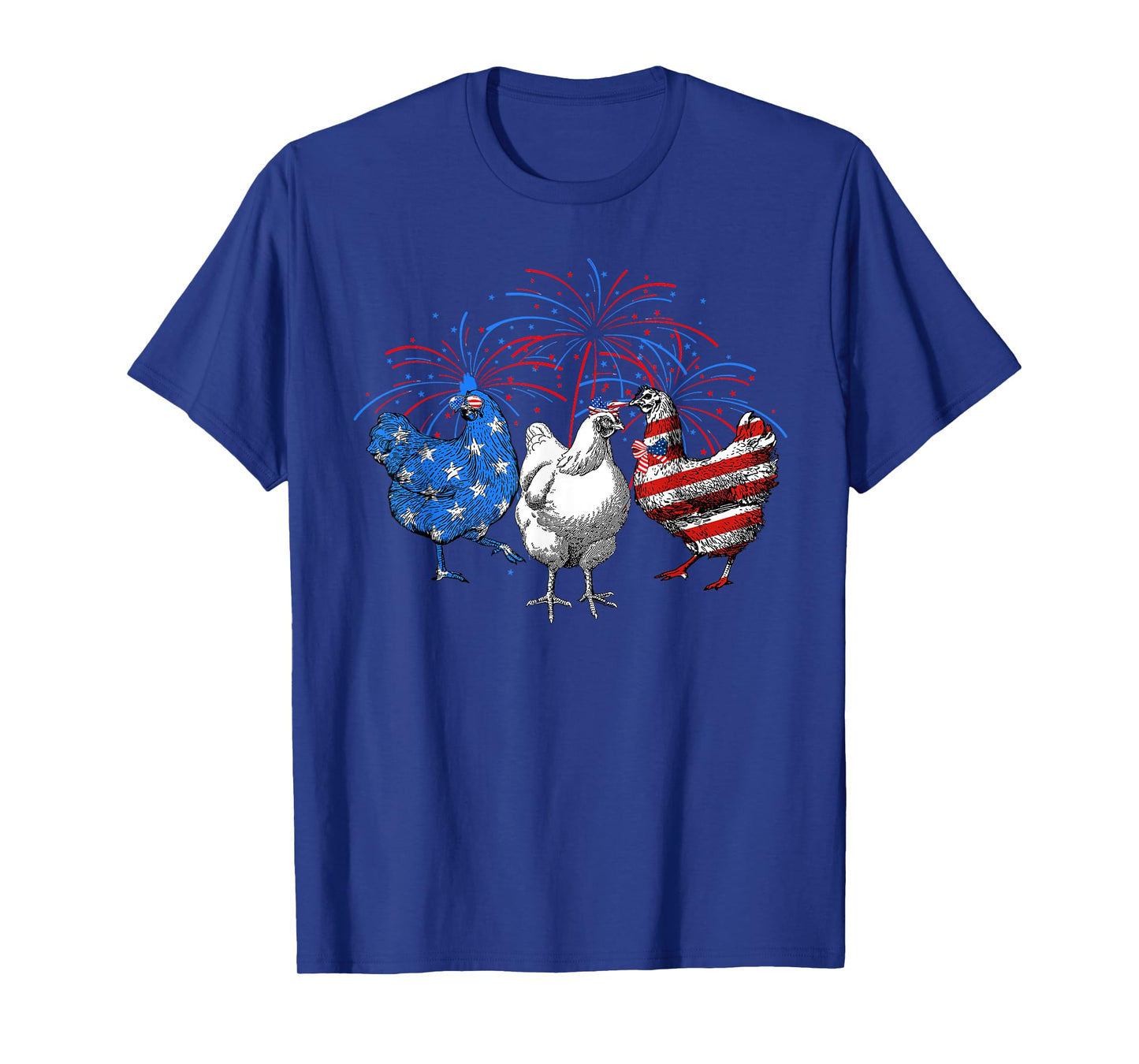 USA Flag Chicken Fireworks Patriotic 4th of July Women Kids Men T-Shirt