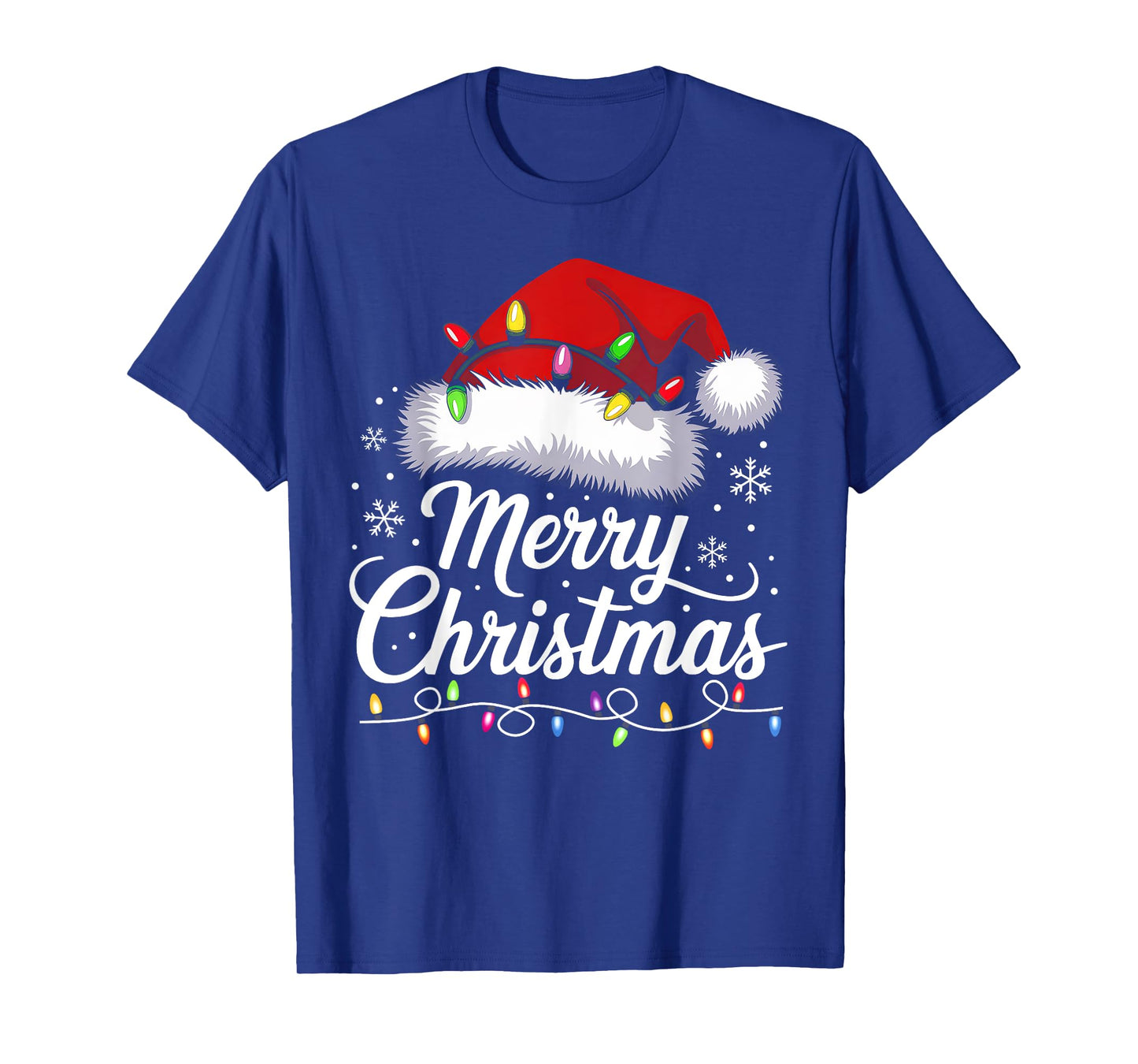 Merry Christmas Lights Santa Hat Funny Xmas Family Men Women T-Shirt