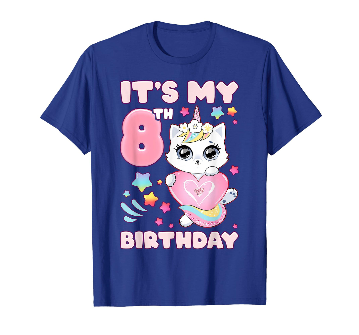 Birthday girl 8 years old cat unicorn 8th birthday T-Shirt