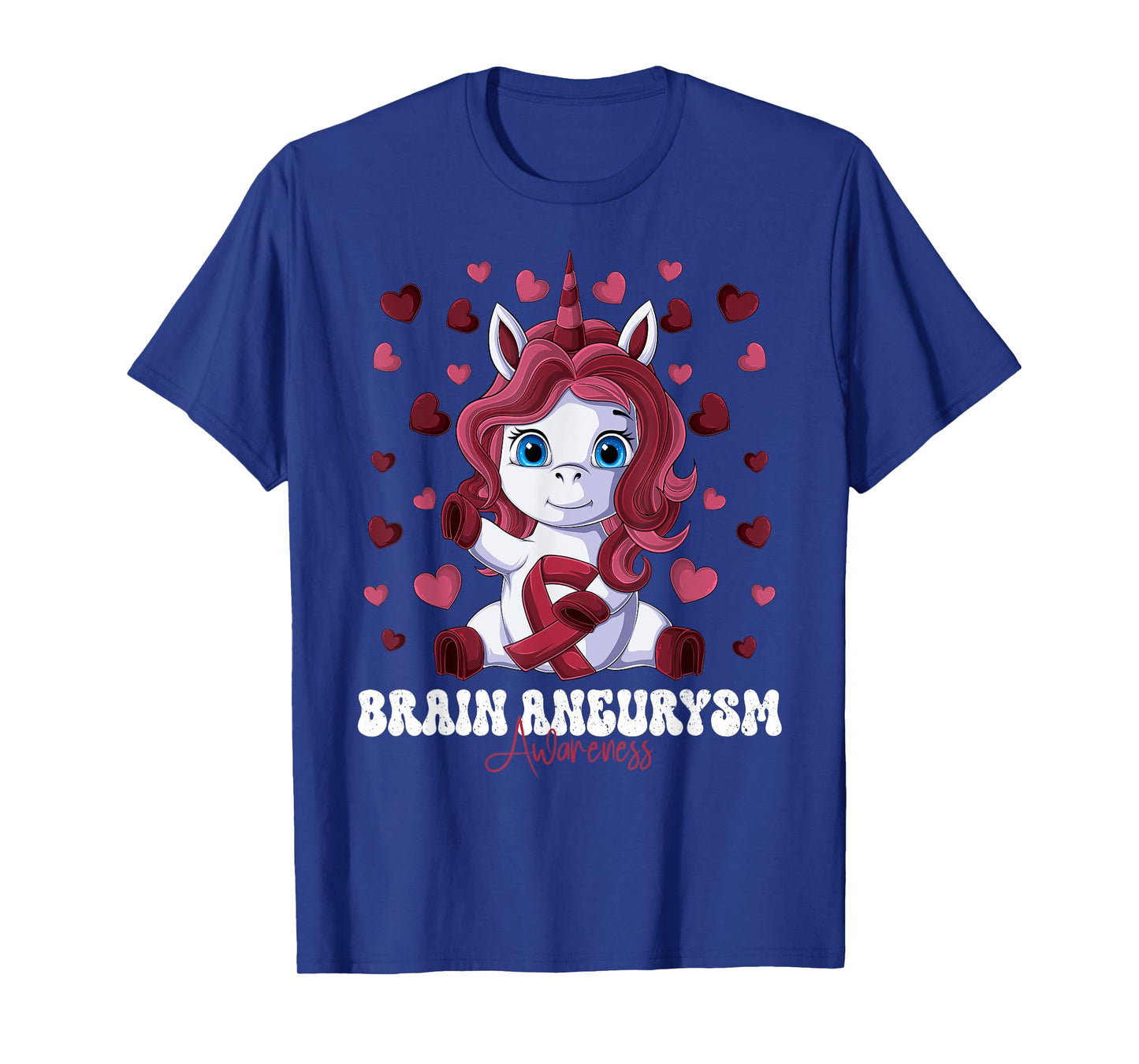 Brain Aneurysm Awareness Month Burgundy Ribbon Unicorn T-Shirt