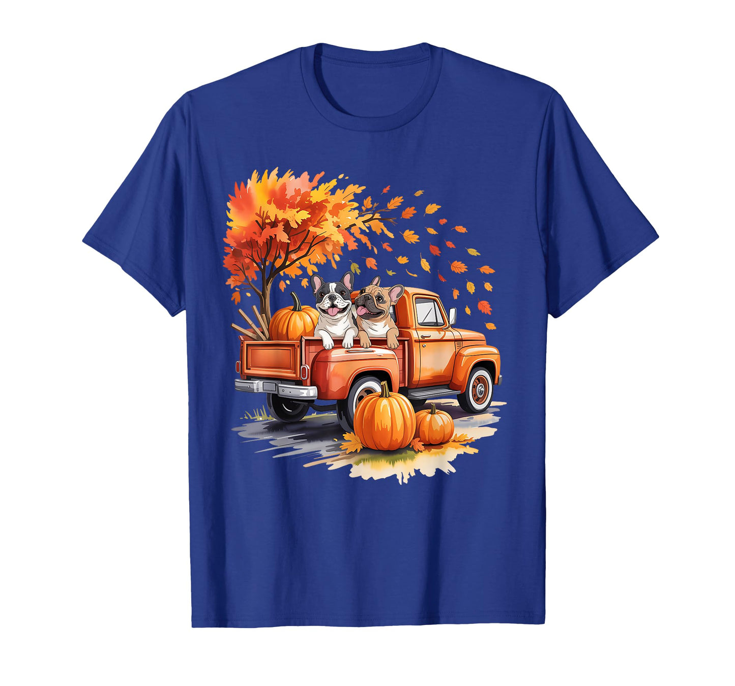 French Bulldog Truck Pumpkin Autumn Fall Leaves Thanksgiving T-Shirt