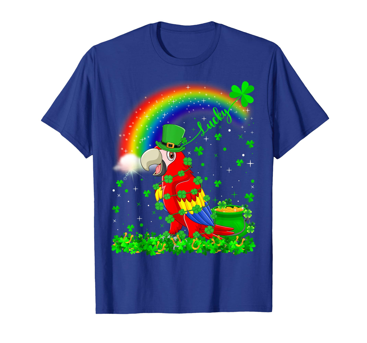 Rainbow Irish Shamrock Lucky Parrot Bird St. Patrick's Day T-Shirt