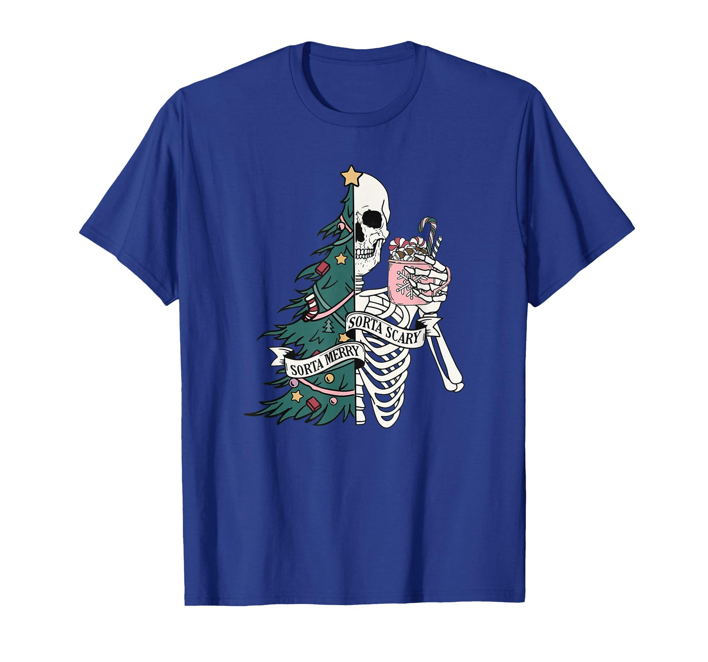 Funny Christmas Sorta Merry Sorta Scary Skeleton Xmas Tree T-Shirt