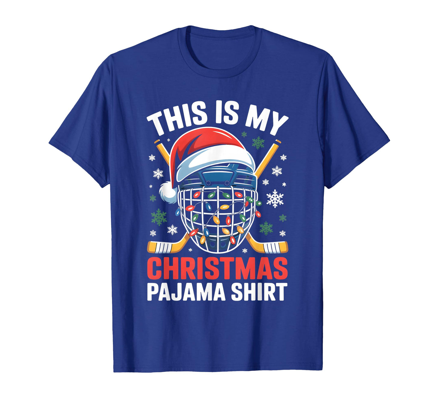 My Christmas Hockey Pajama Shirt Helmet Santa Xmas Men Boys T-Shirt