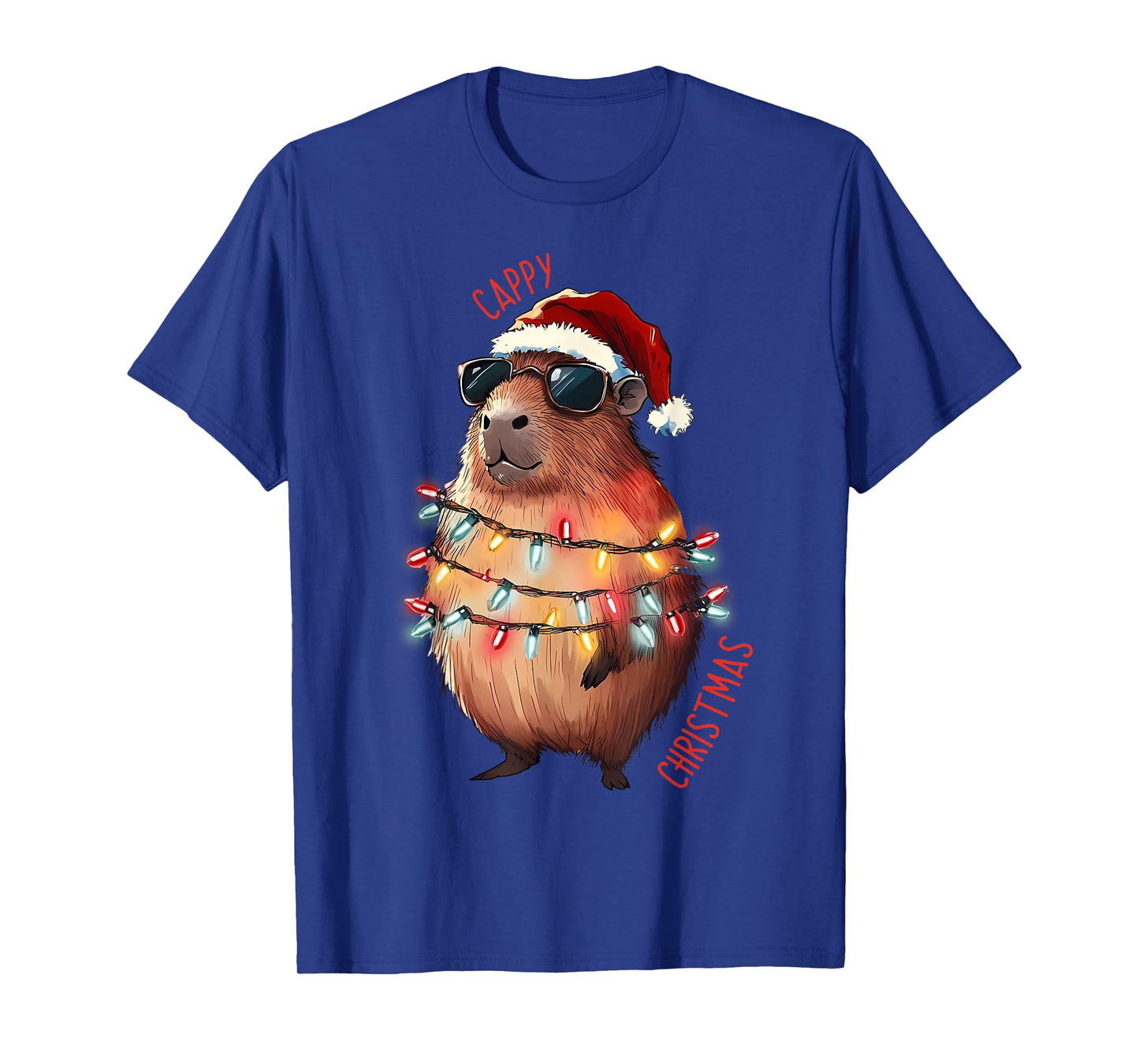Cute Capybara Christmas Lights With sunglass Animal Lover T-Shirt