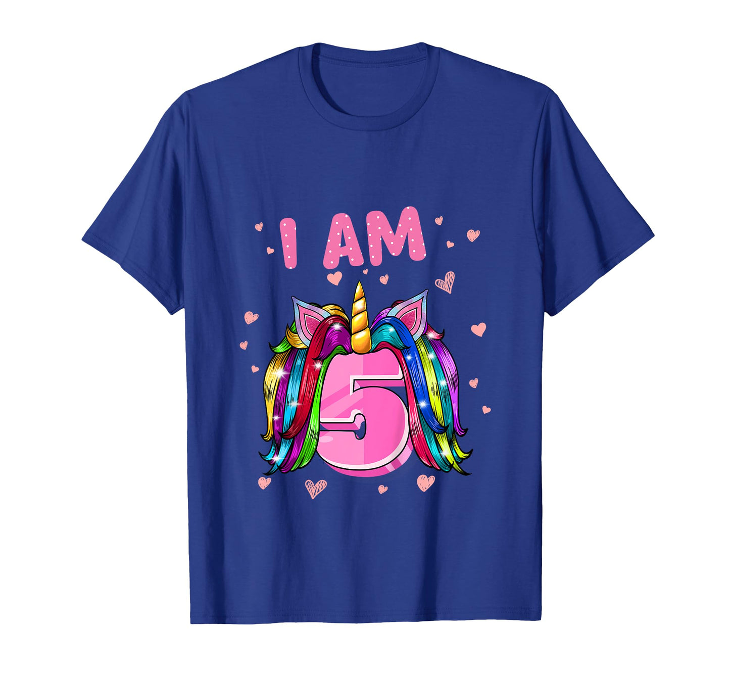 Girl 5th Birthday Unicorn I Am 5 T-Shirt