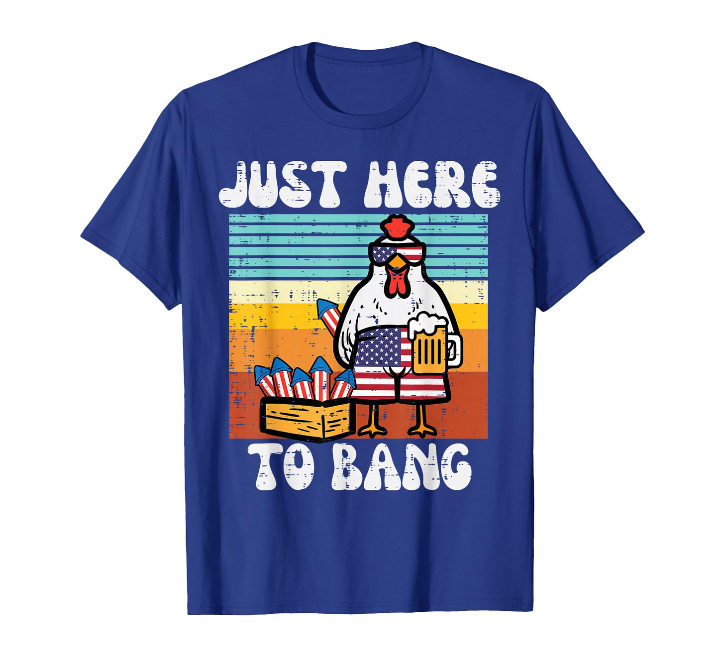 4th Of July Chicken Fireworks Here To Bang Retro America Men T-Shirt