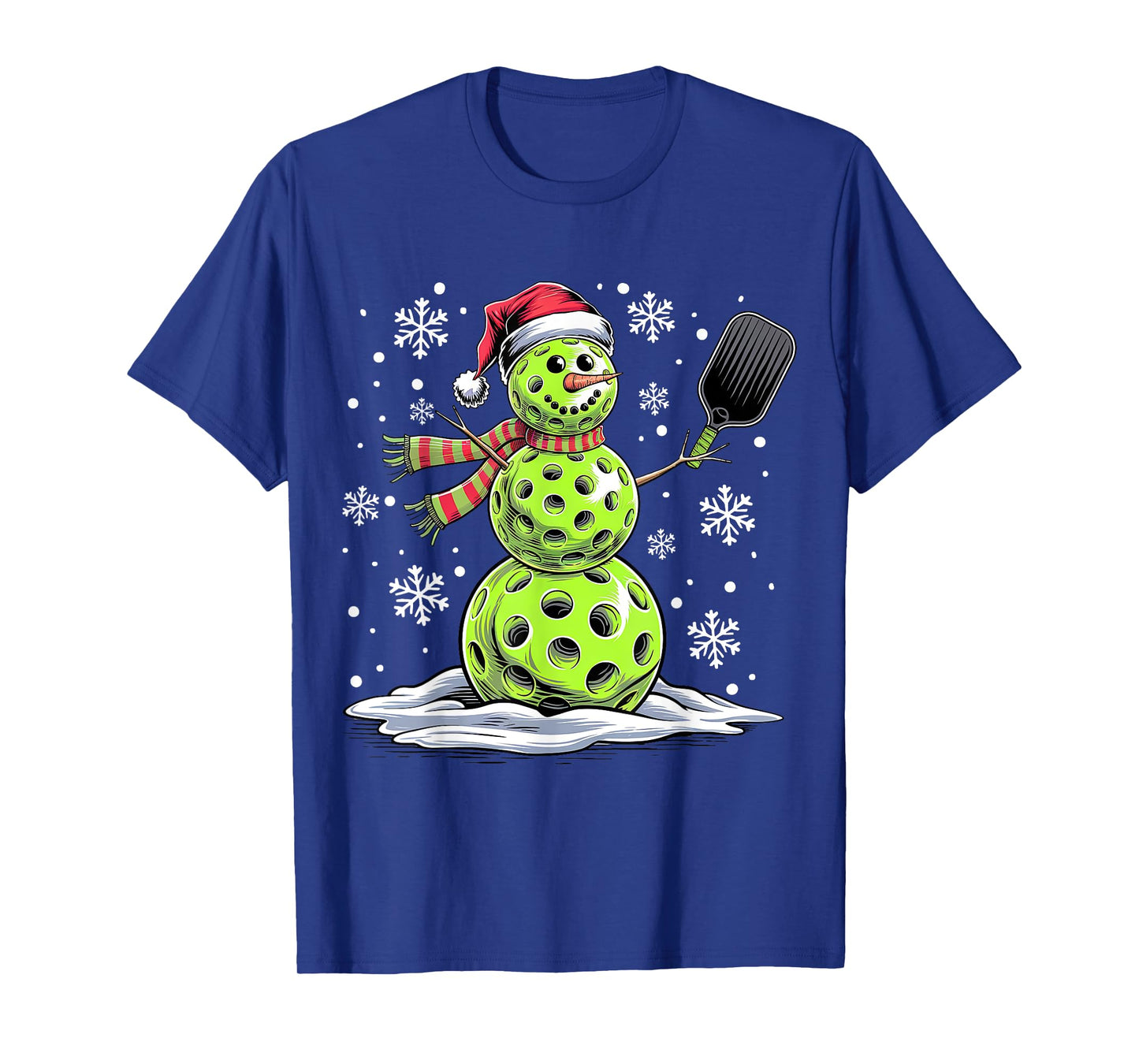 Pickleball Snowman Player Santa Hat Christmas Funny T-Shirt