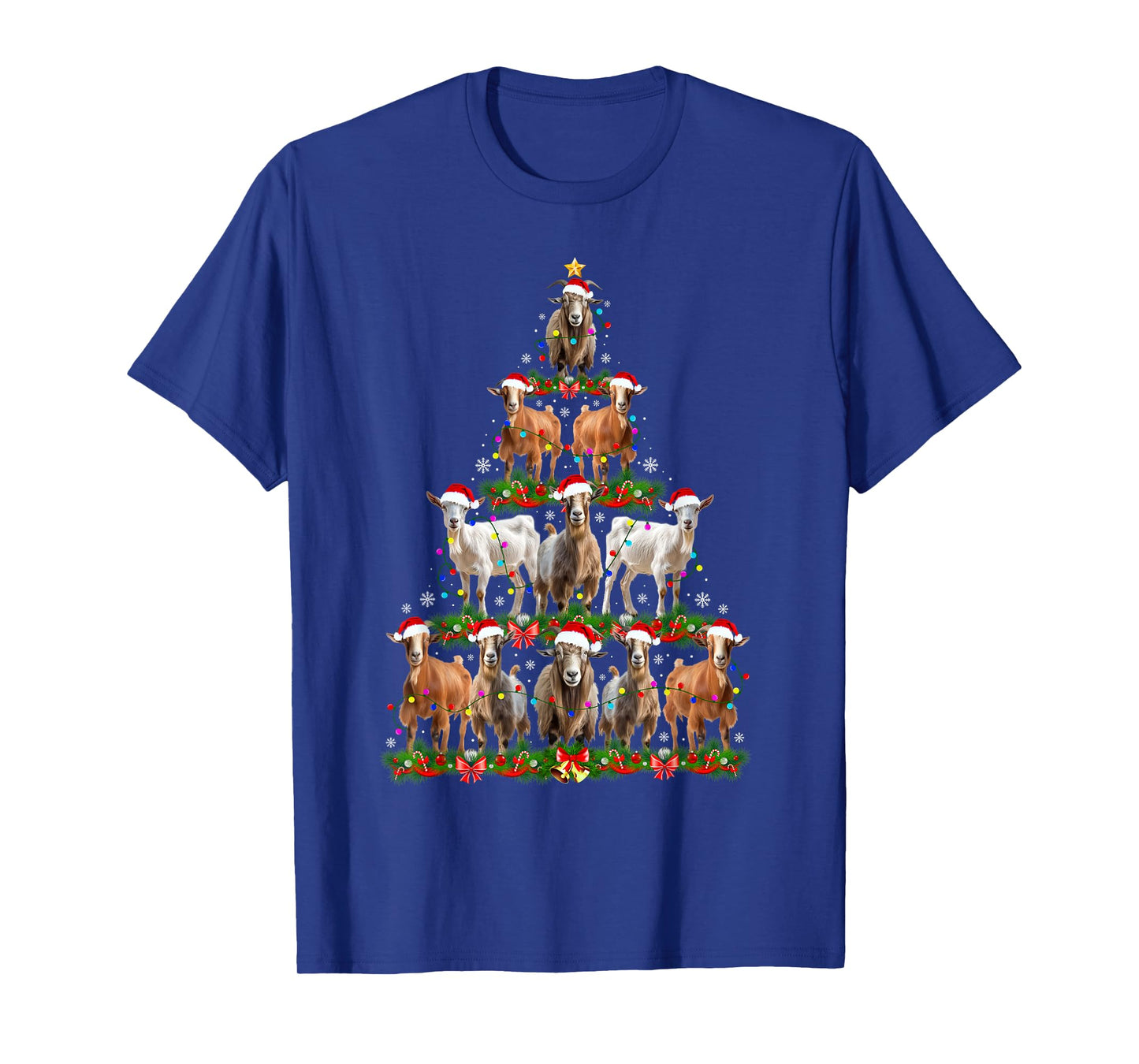 Goat Christmas Tree Lights Funny Xmas Family Men Women T-Shirt