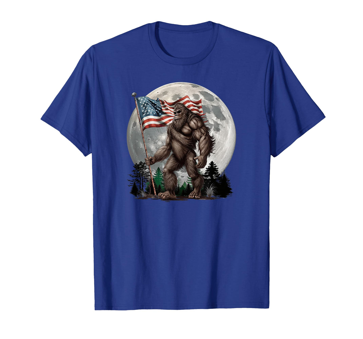 Bigfoot Sasquatch - American Flag Full Moon Patriotic T-Shirt