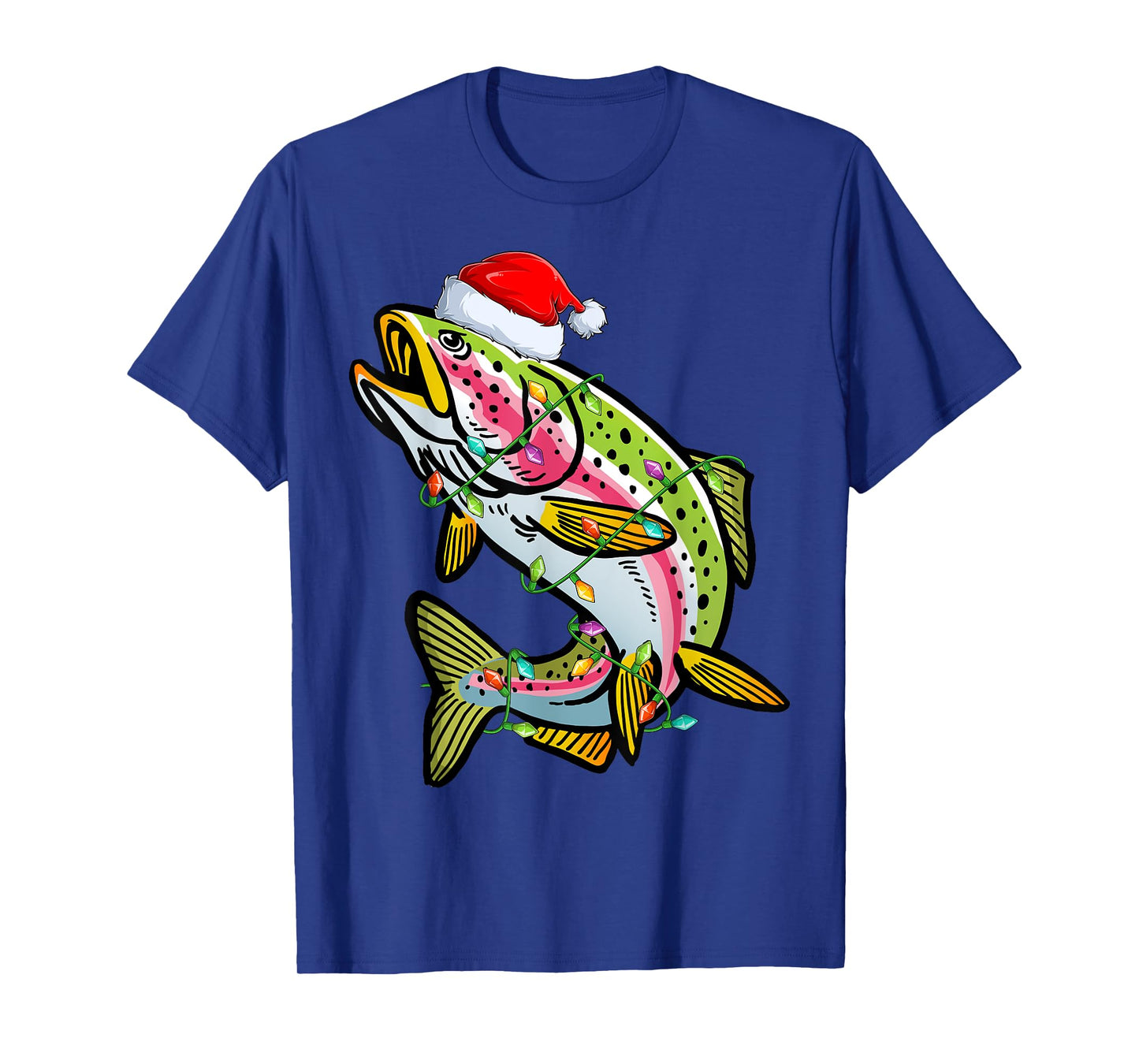 Xmas Lights Santa Hat Rainbow Trout Fish Christmas T-Shirt