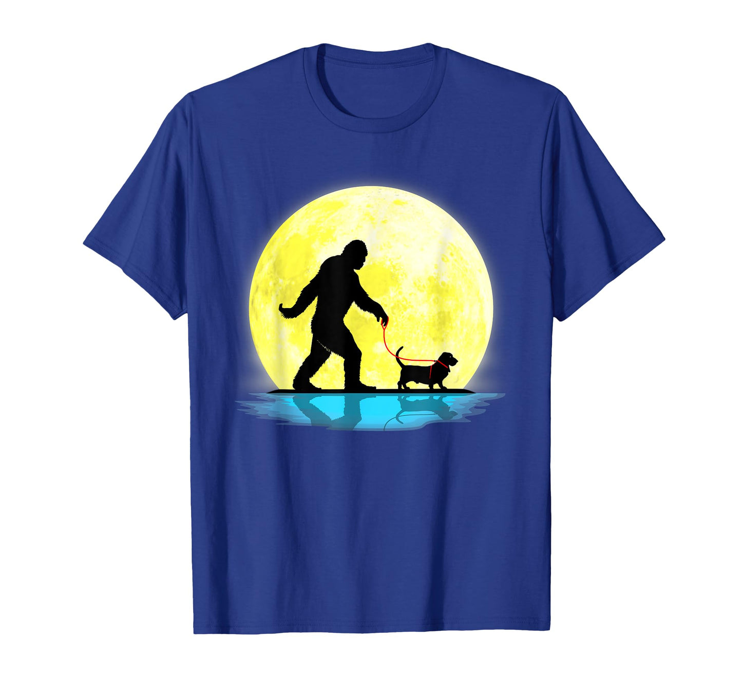 Cute Bigfoot Walking Basset Hound Full Moon Light Lovers T-Shirt