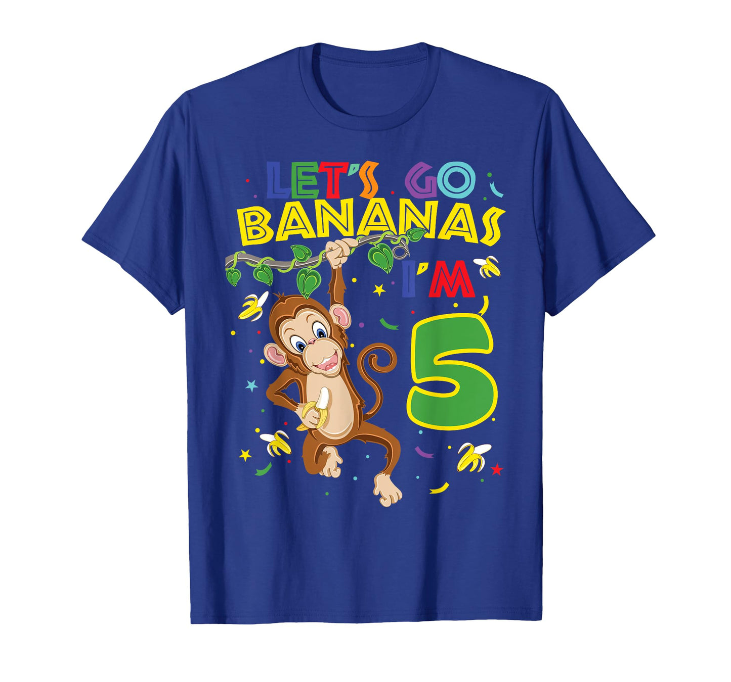 Kids Monkey 5th Birthday Zoo Let's Go Bananas I'm 5 T-Shirt
