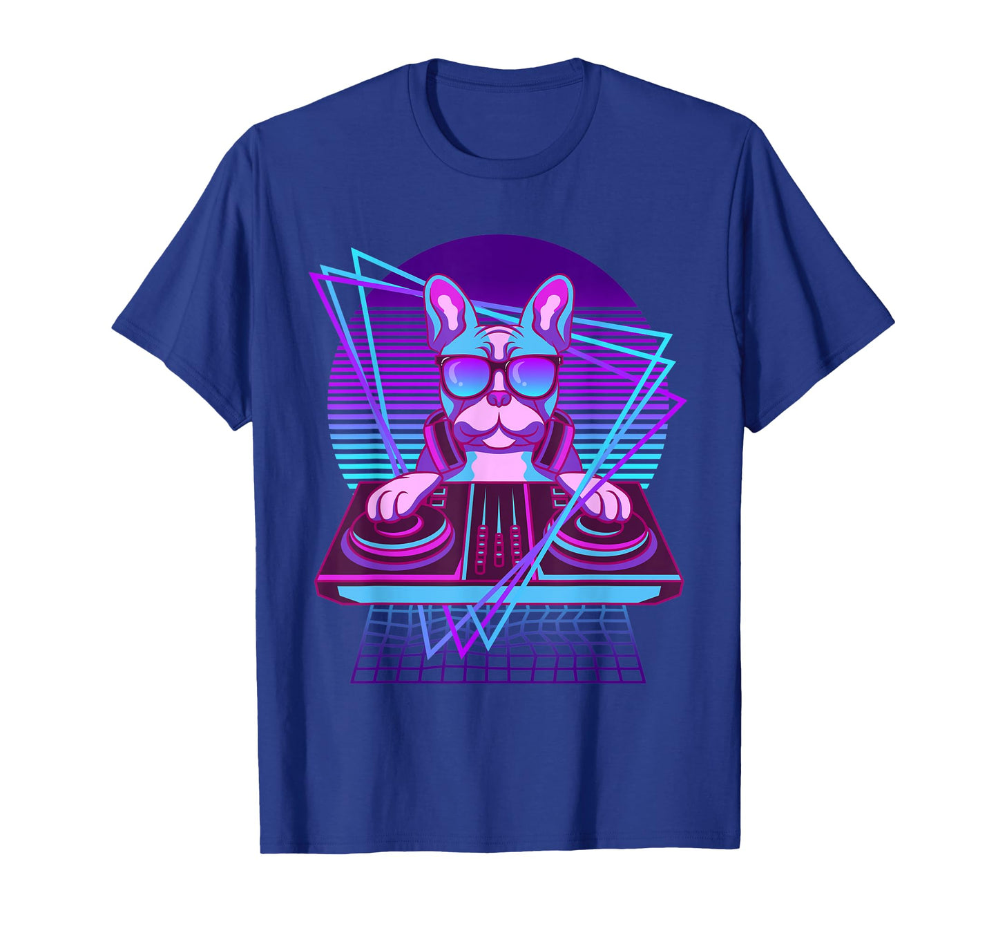 Vaporwave Bulldog DJ Turntable Sunglass French Bulldog Men Women T-Shirt