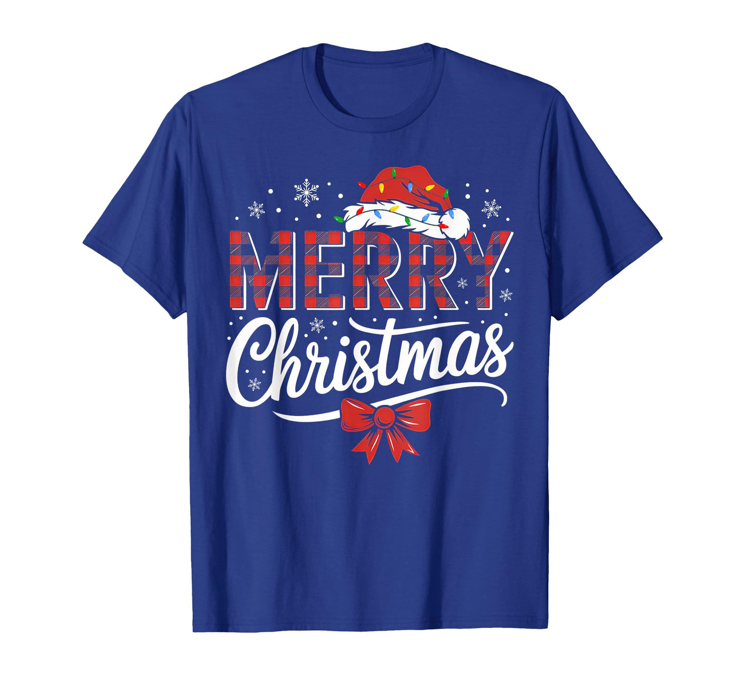 Merry Christmas Lights Funny Santa Hat Xmas Men Women Family T-Shirt