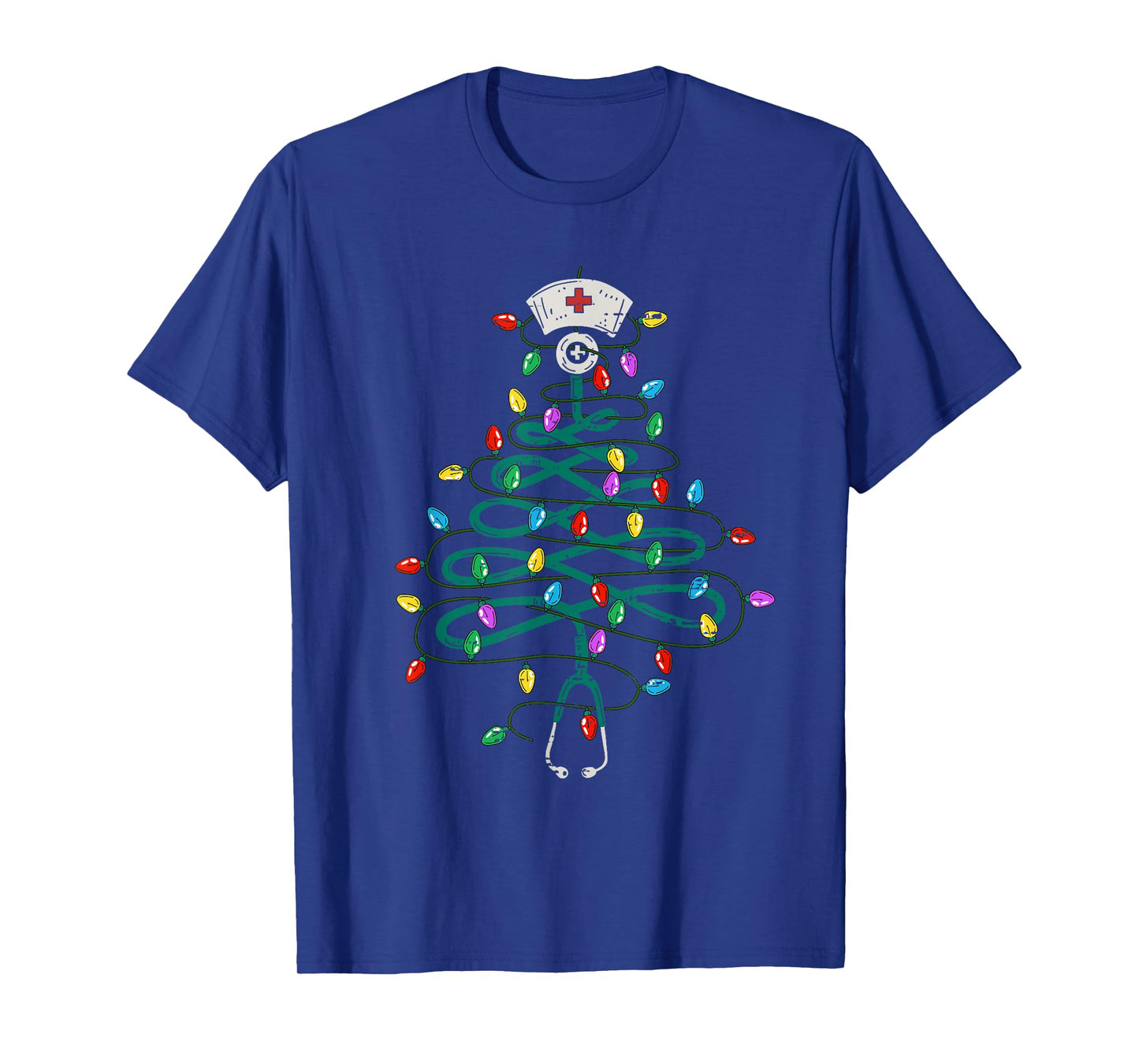 Stethoscope Christmas Tree Lights Nurse Christmas Scrub Top T-Shirt