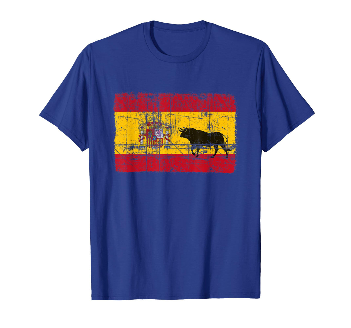 Spain Spanish Flag Bull El Matador Distressed Graphic Black T-Shirt