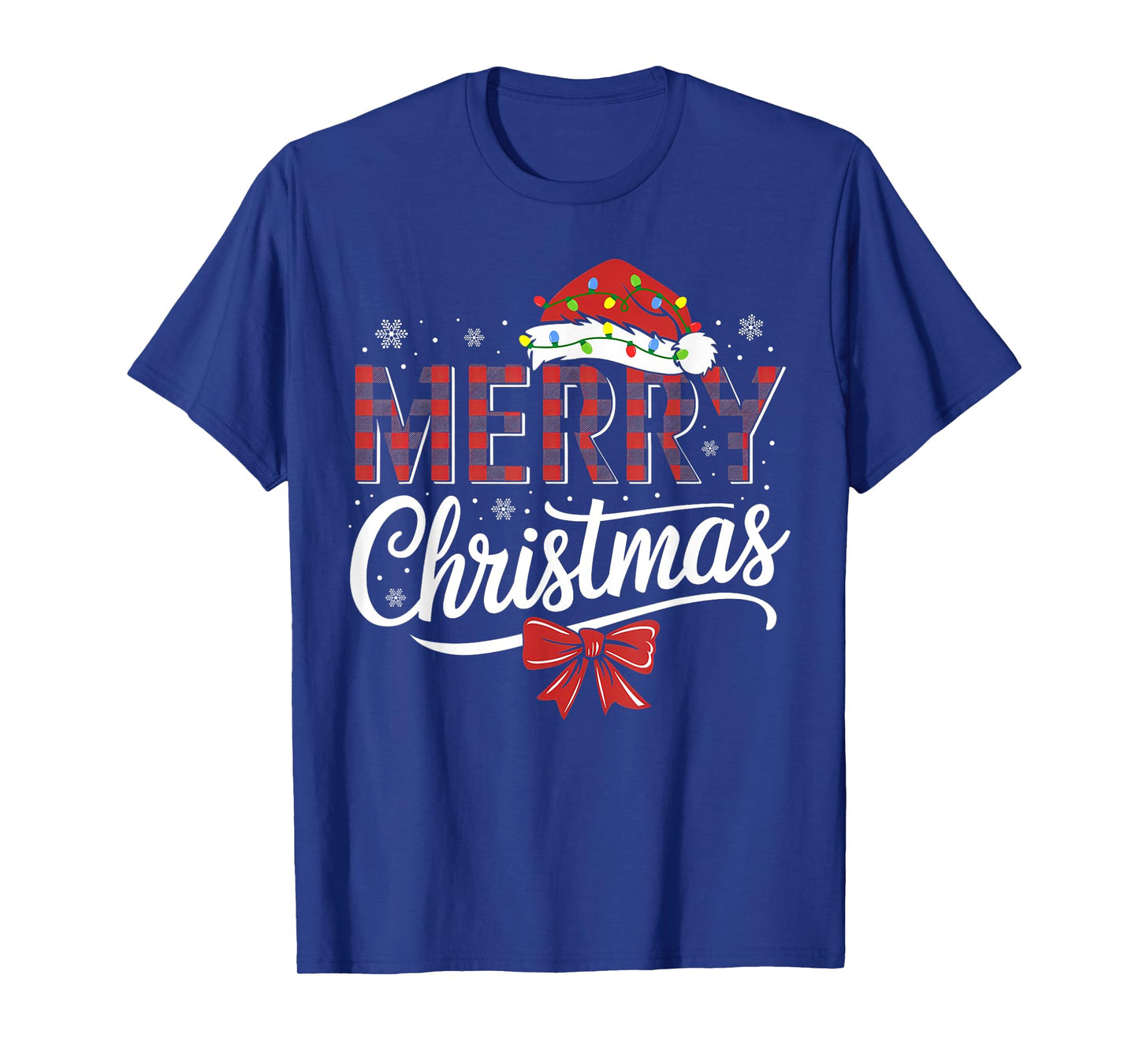 Merry Christmas Buffalo Plaid Red Santa Hat Xmas Pajamas T-Shirt