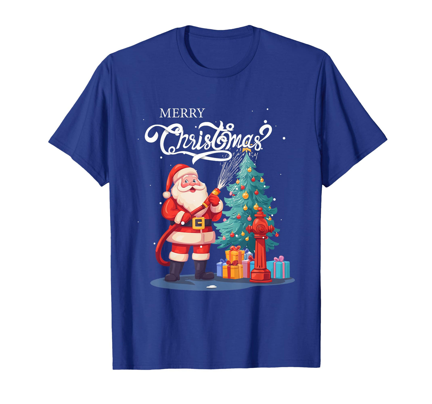Firetruck Santa Sleigh Fireman Christmas Firefighter Xmas T-Shirt
