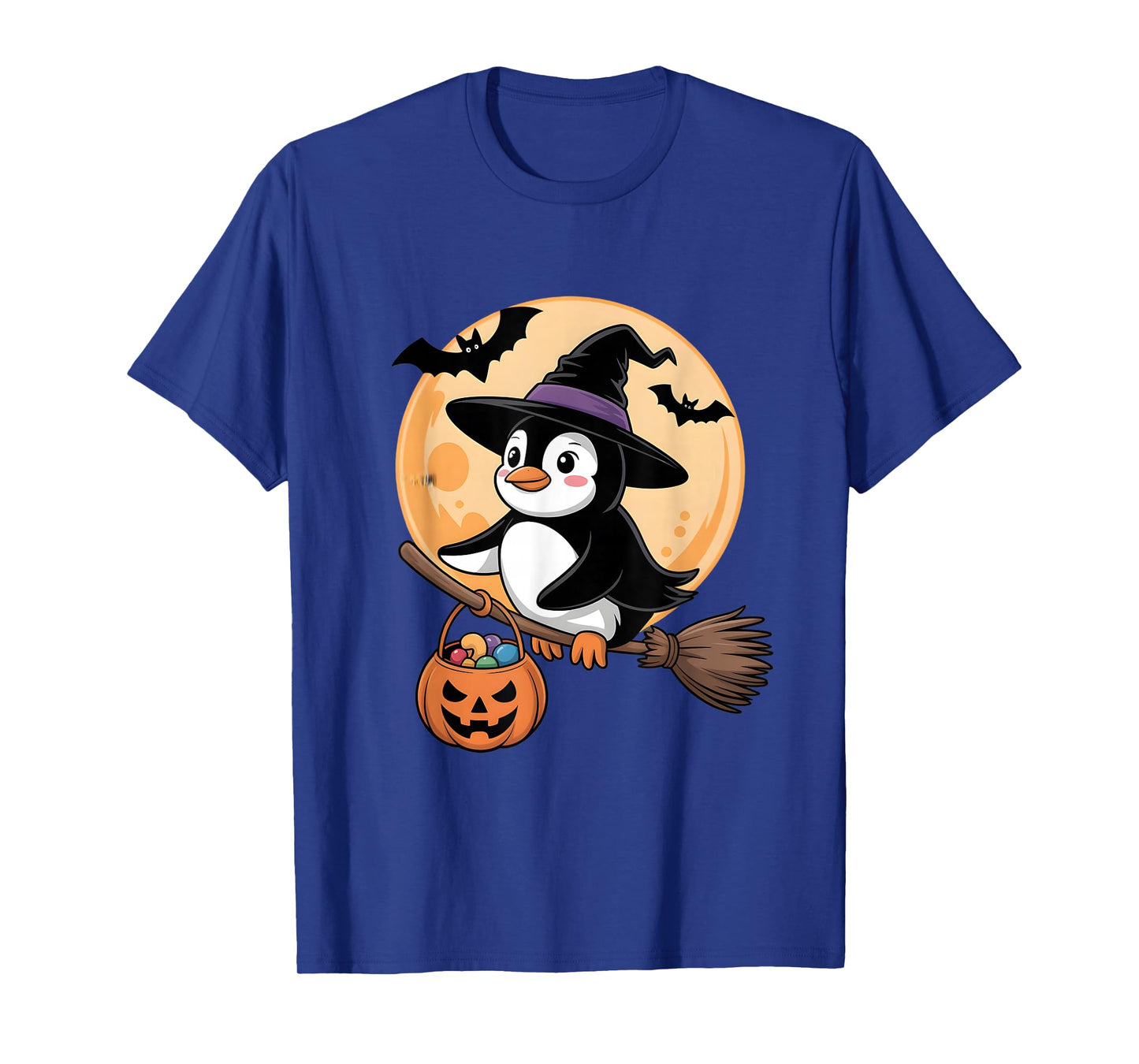 Penguin Witch Hat Pumpkin Halloween Costume Men Women Kids T-Shirt