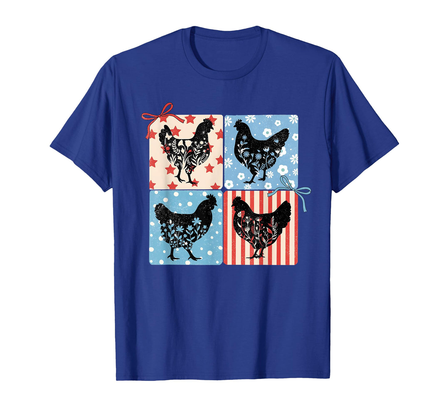 Happy 4th Of July Floral Chicken Flowers Patriotic USA Flag T-Shirt