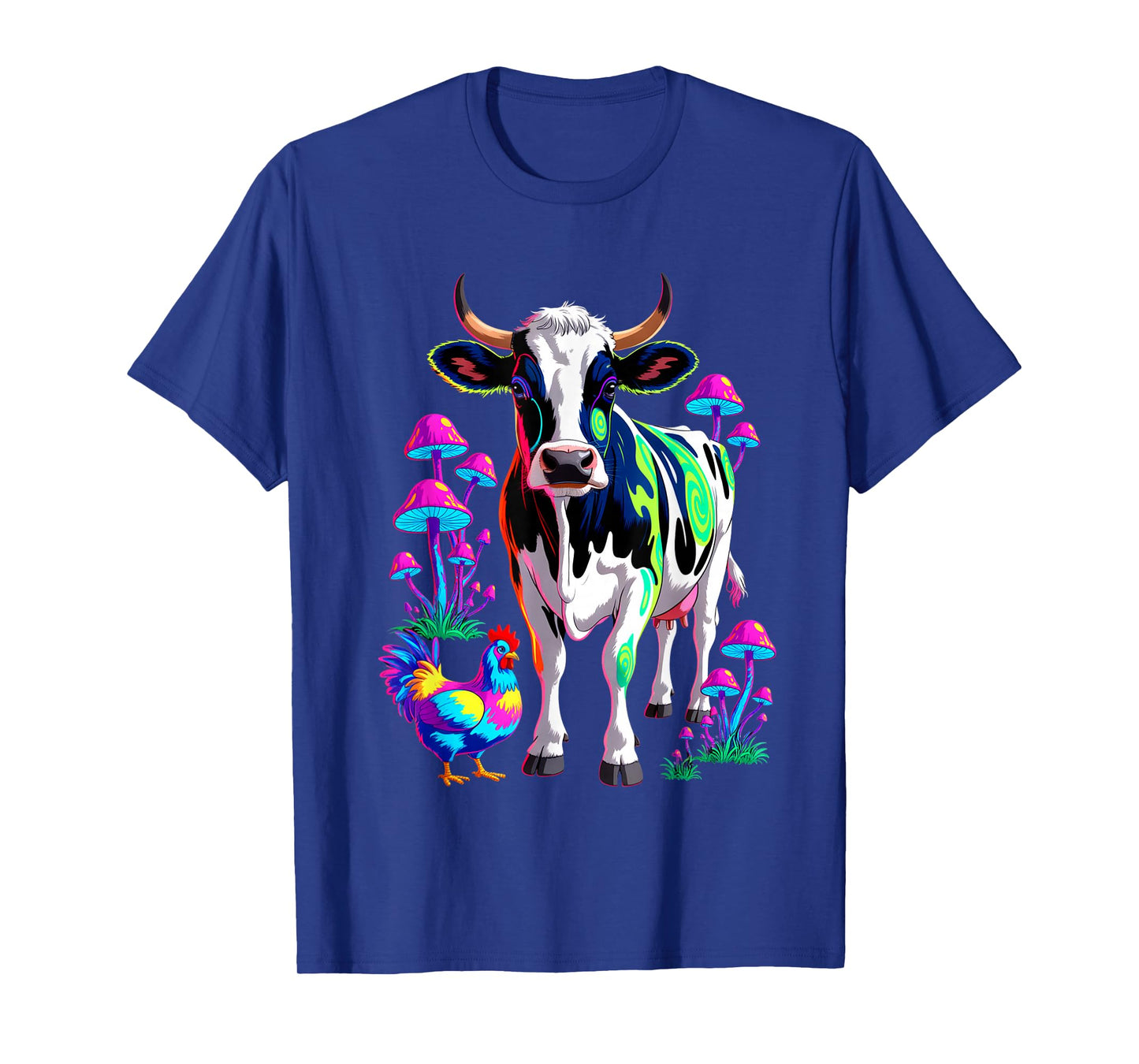 Psychedelic Cow Chicken Mushrooms Farm Animal Art T-Shirt