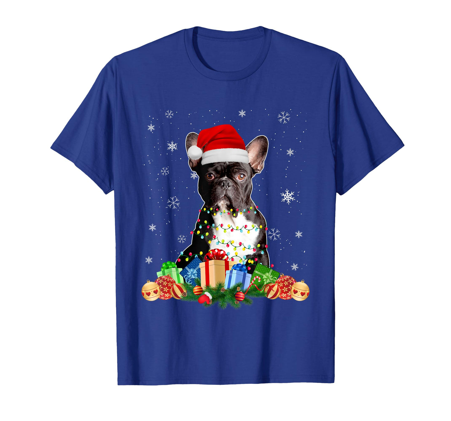 French Bulldog Dog Christmas Lights Santa Puppy Dog Lover Men Women Kids T-Shirt