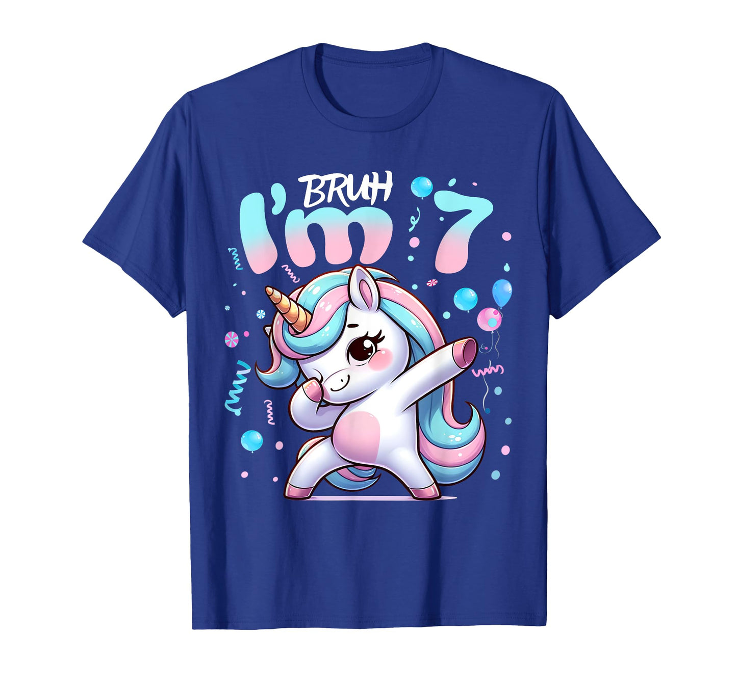 7th Birthday Girl Dabbing Unicorn Bruh I'm 7 Years Old Girls T-Shirt