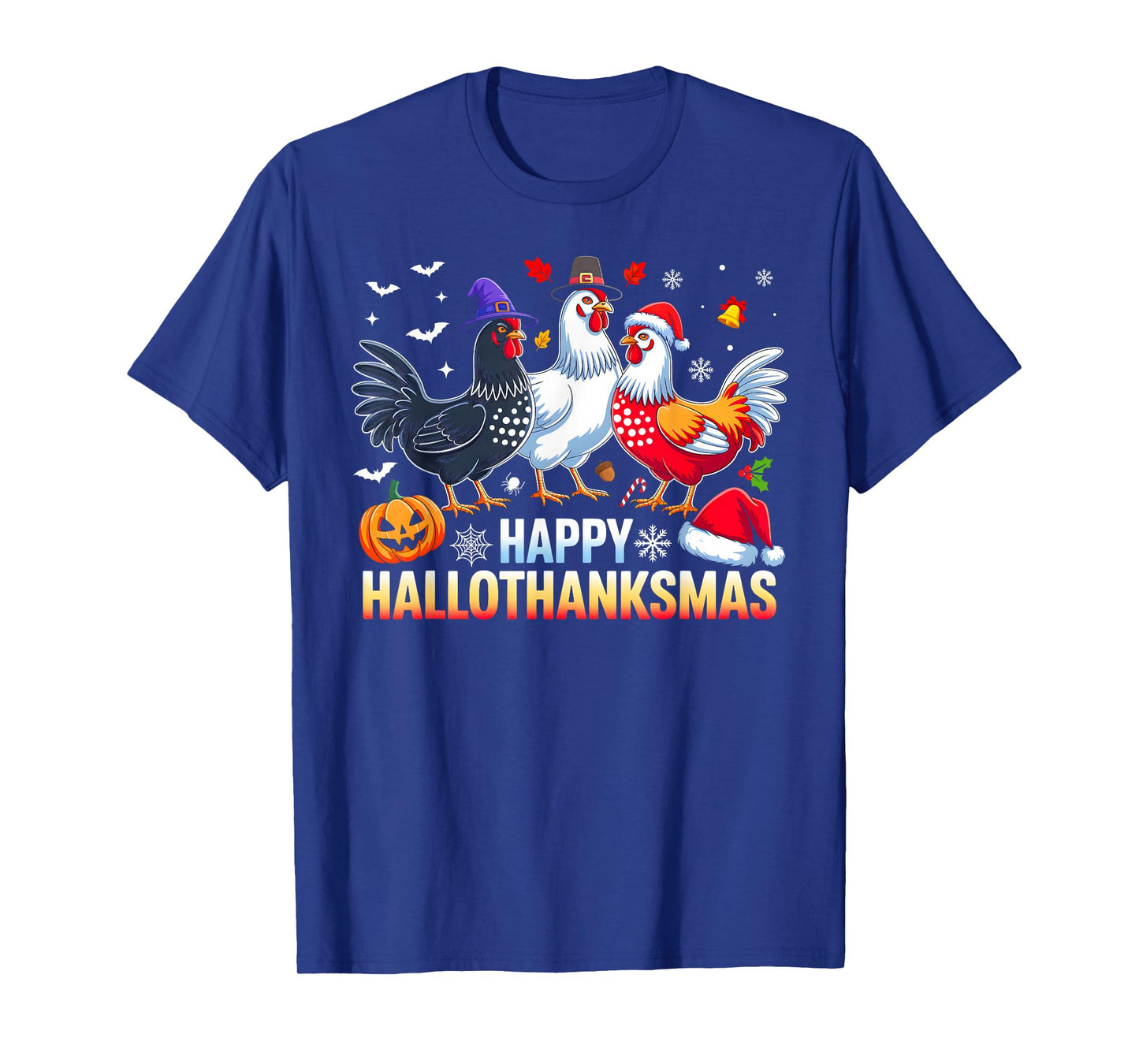Chicken Happy HalloThanksmas Funny Halloween Thanksgiving T-Shirt
