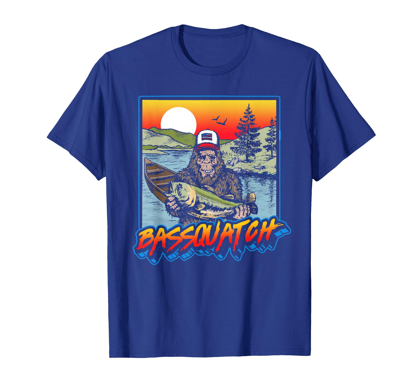Bassquatch! Funny Bass Fishing Sasquatch Retro 80s T-Shirt