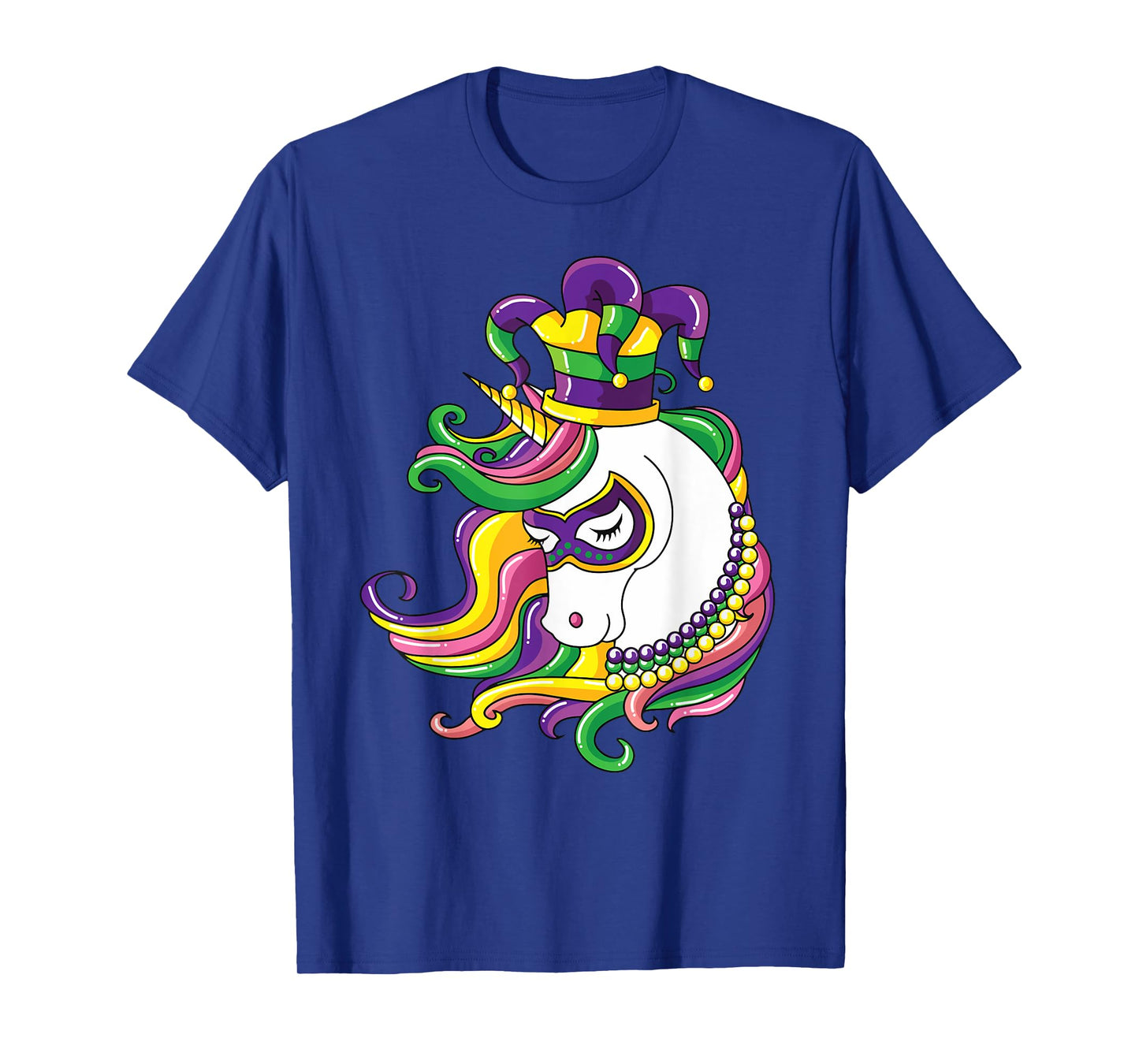 Jester Rainbow Unicorn design Mardi Gras Mask Costume T-Shirt