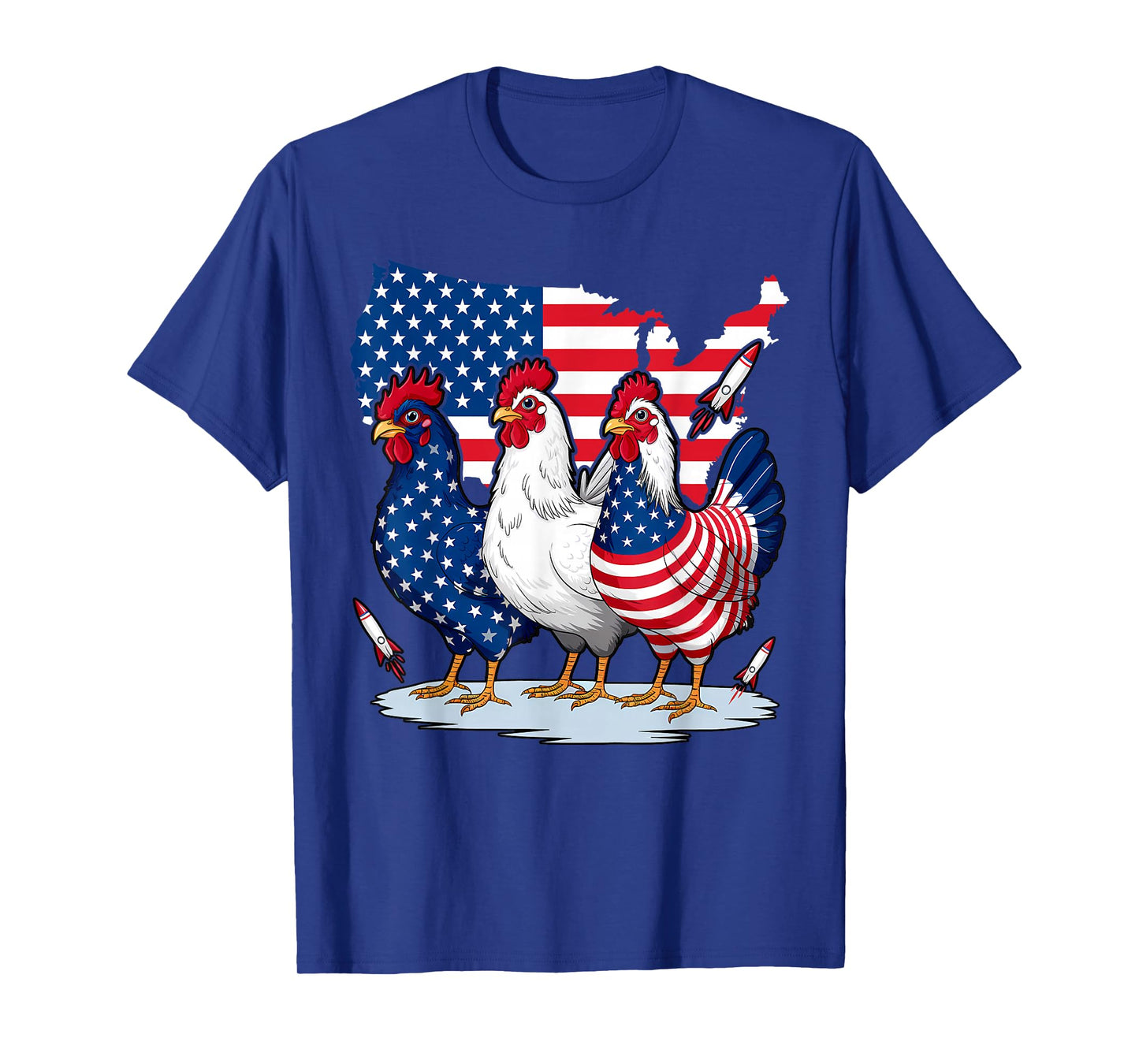 Chicken Red White Blue Patriotic Rooster 4th of July Men Boy T-Shirt