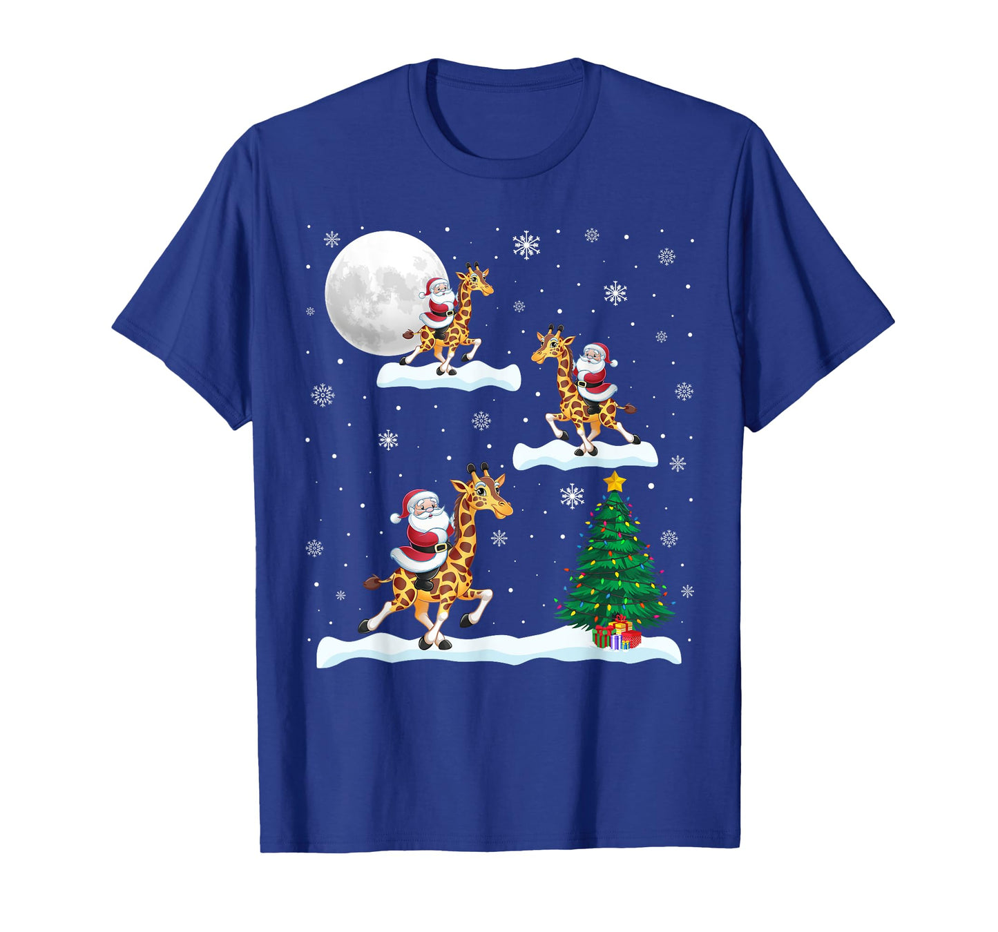 Funny Xmas Lighting Tree Santa Riding Giraffe Christmas T-Shirt