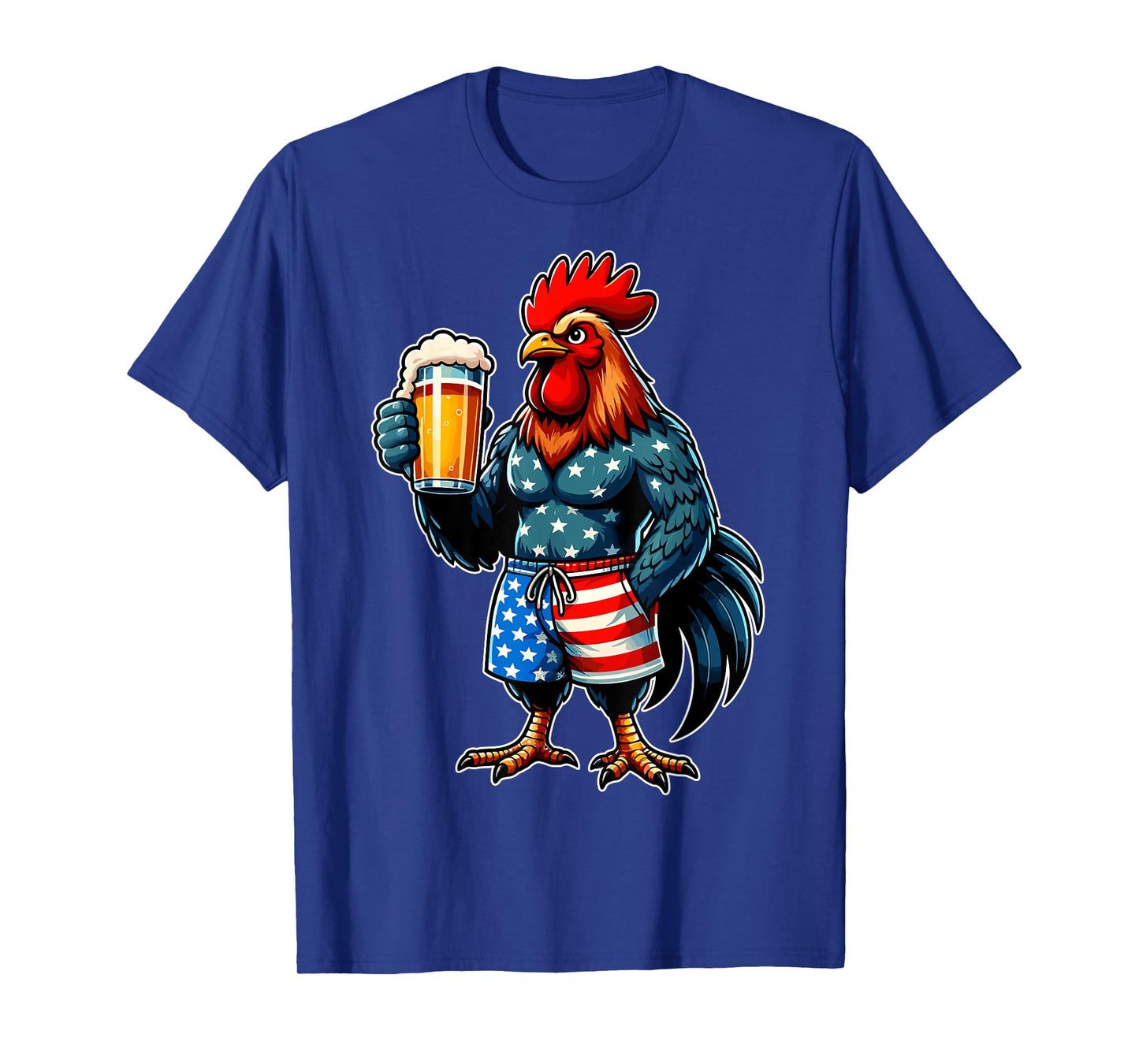 Chicken Holding Beer USA Flag Patriotic 4th of July Chicken T-Shirt
